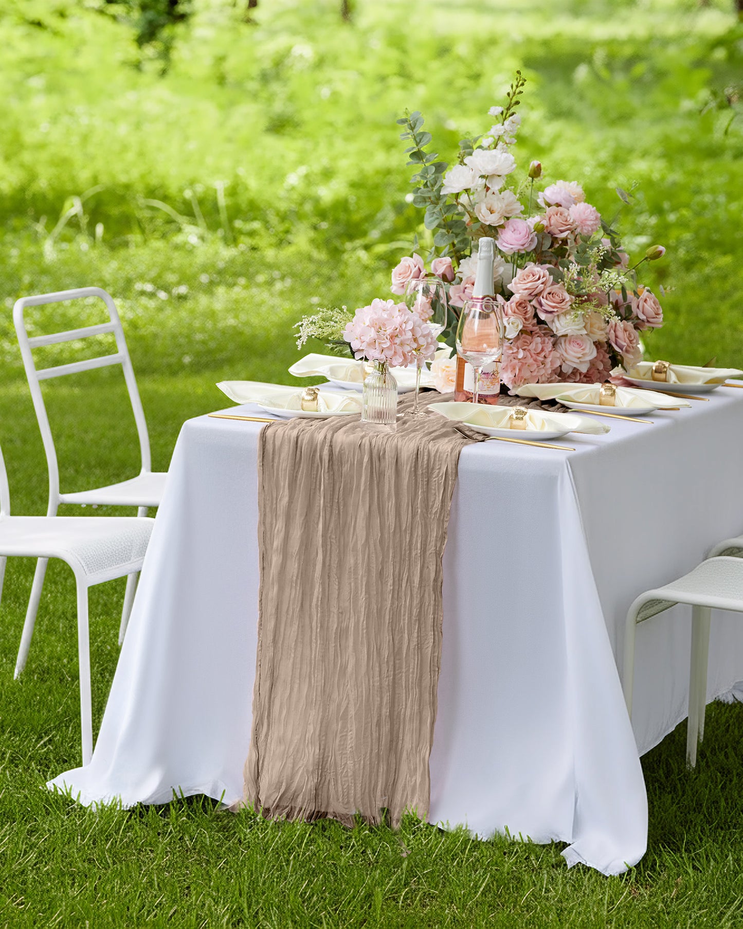 Pureegg 2-Pack Cheese Cloths Table Runner, 120'' Boho Table Cloth Decorations for Party, Baby Shower, Wedding and Farmhouse, Fabric Room Decor, Dusty Pink