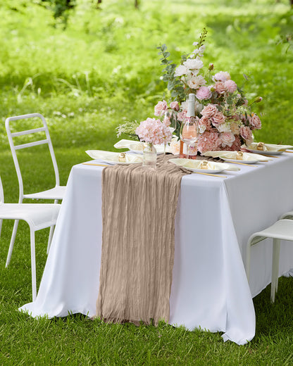 Pureegg 2-Pack Cheese Cloths Table Runner, 120'' Boho Table Cloth Decorations for Party, Baby Shower, Wedding and Farmhouse, Fabric Room Decor, Dusty Pink