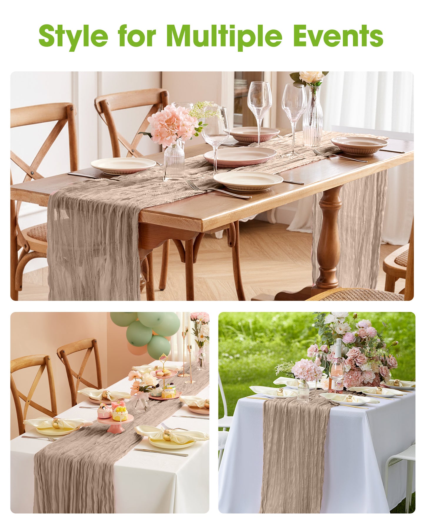 Pureegg 2-Pack Cheese Cloths Table Runner, 120'' Boho Table Cloth Decorations for Party, Baby Shower, Wedding and Farmhouse, Fabric Room Decor, Dusty Pink