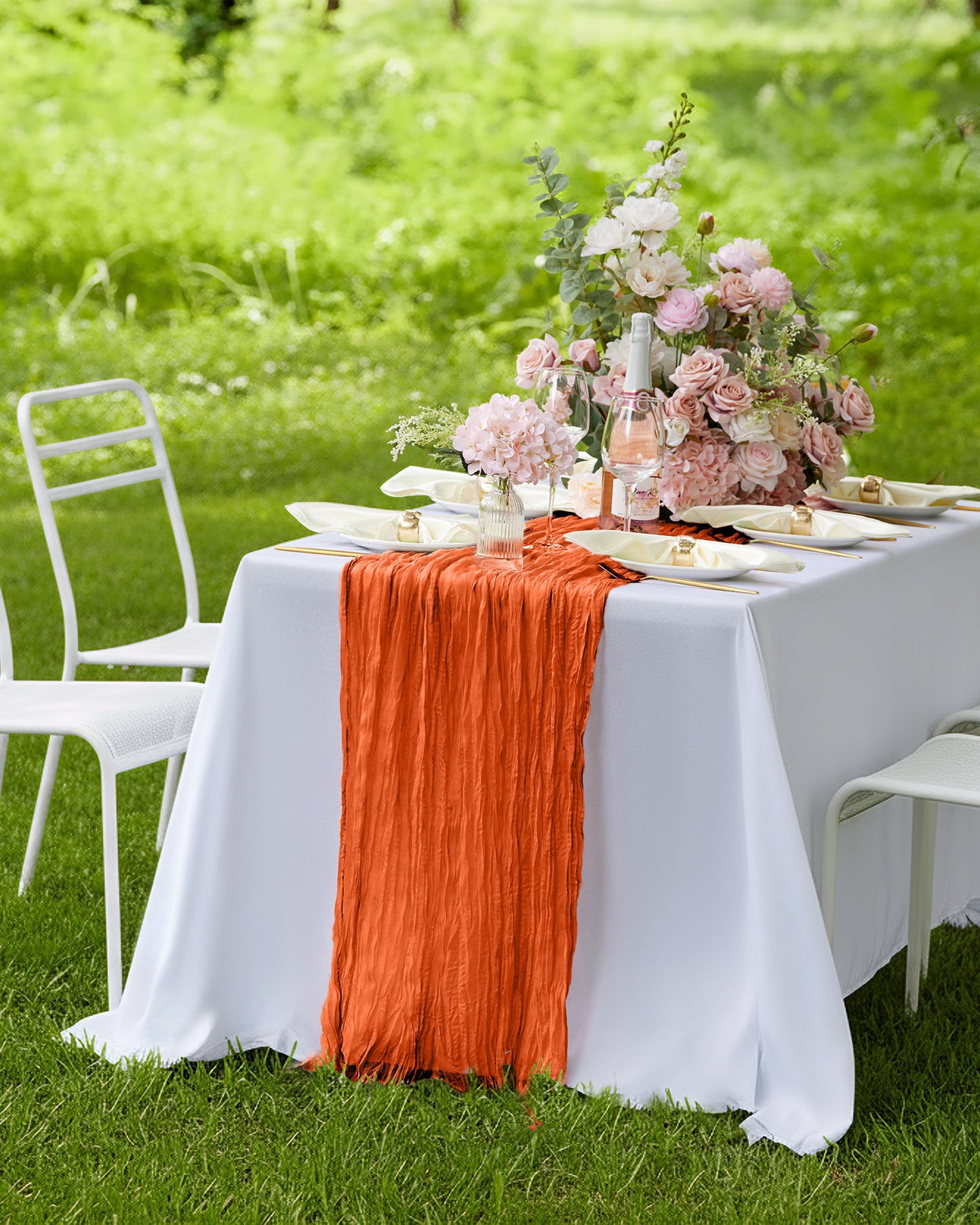 Pureegg 2-Pack Cheese Cloths Table Runner, 120'' Boho Table Cloth Decorations for Party, Baby Shower, Wedding and Farmhouse, Fabric Room Decor, Dusty Pink