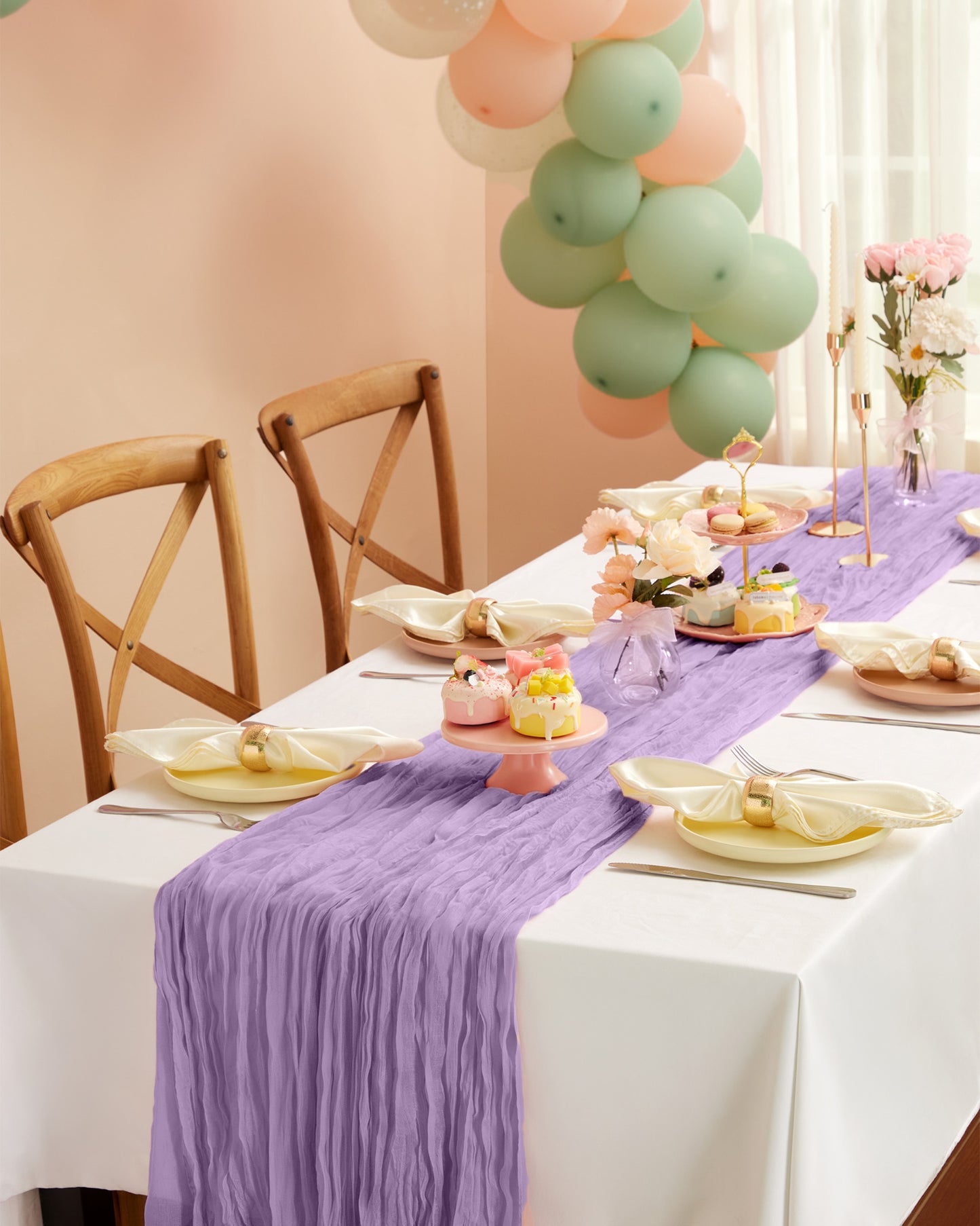 Pureegg 2-Pack Cheese Cloths Table Runner, 120'' Boho Table Cloth Decorations for Party, Baby Shower, Wedding and Farmhouse, Fabric Room Decor, Dusty Pink