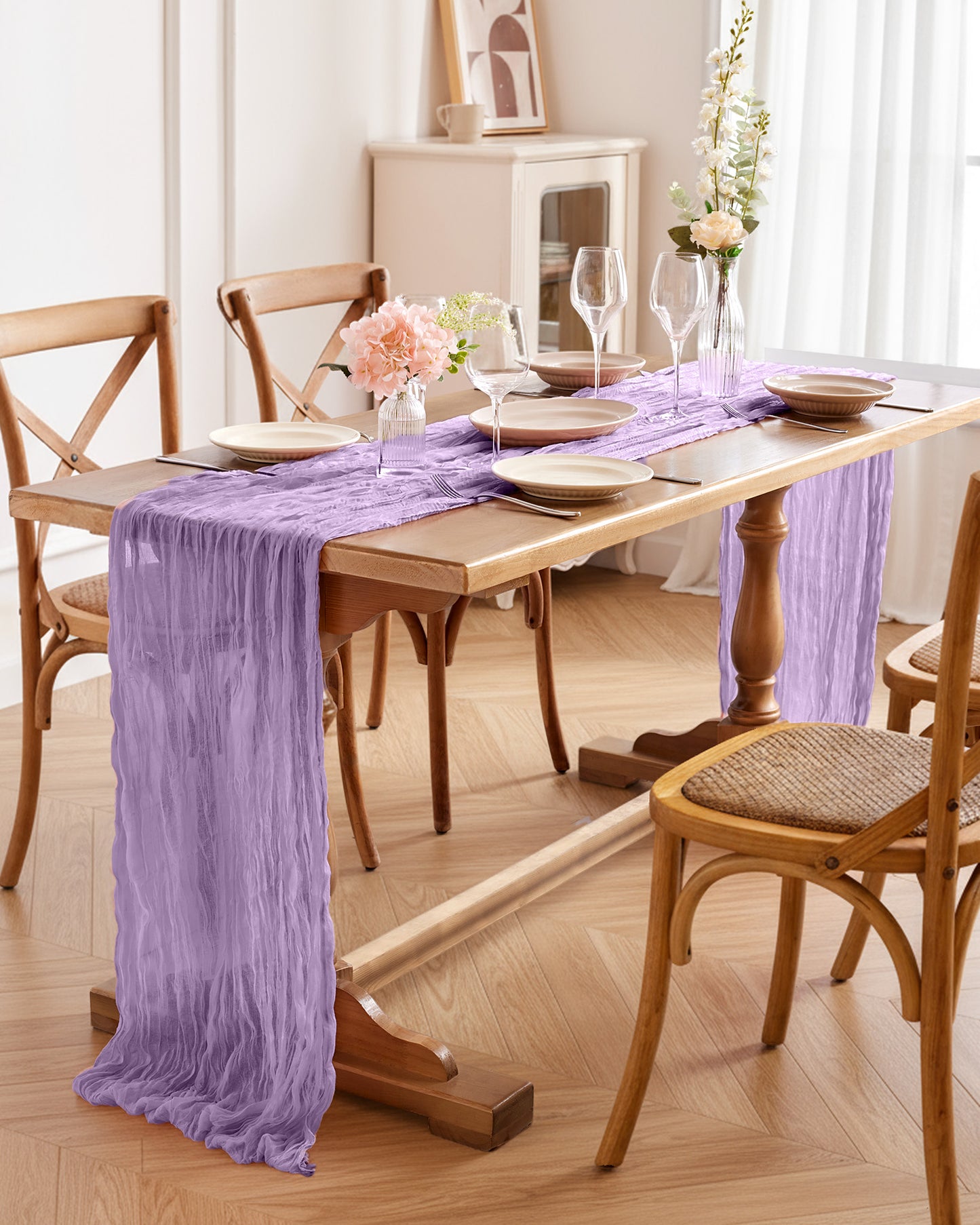 Pureegg 2-Pack Cheese Cloths Table Runner, 120'' Boho Table Cloth Decorations for Party, Baby Shower, Wedding and Farmhouse, Fabric Room Decor, Dusty Pink