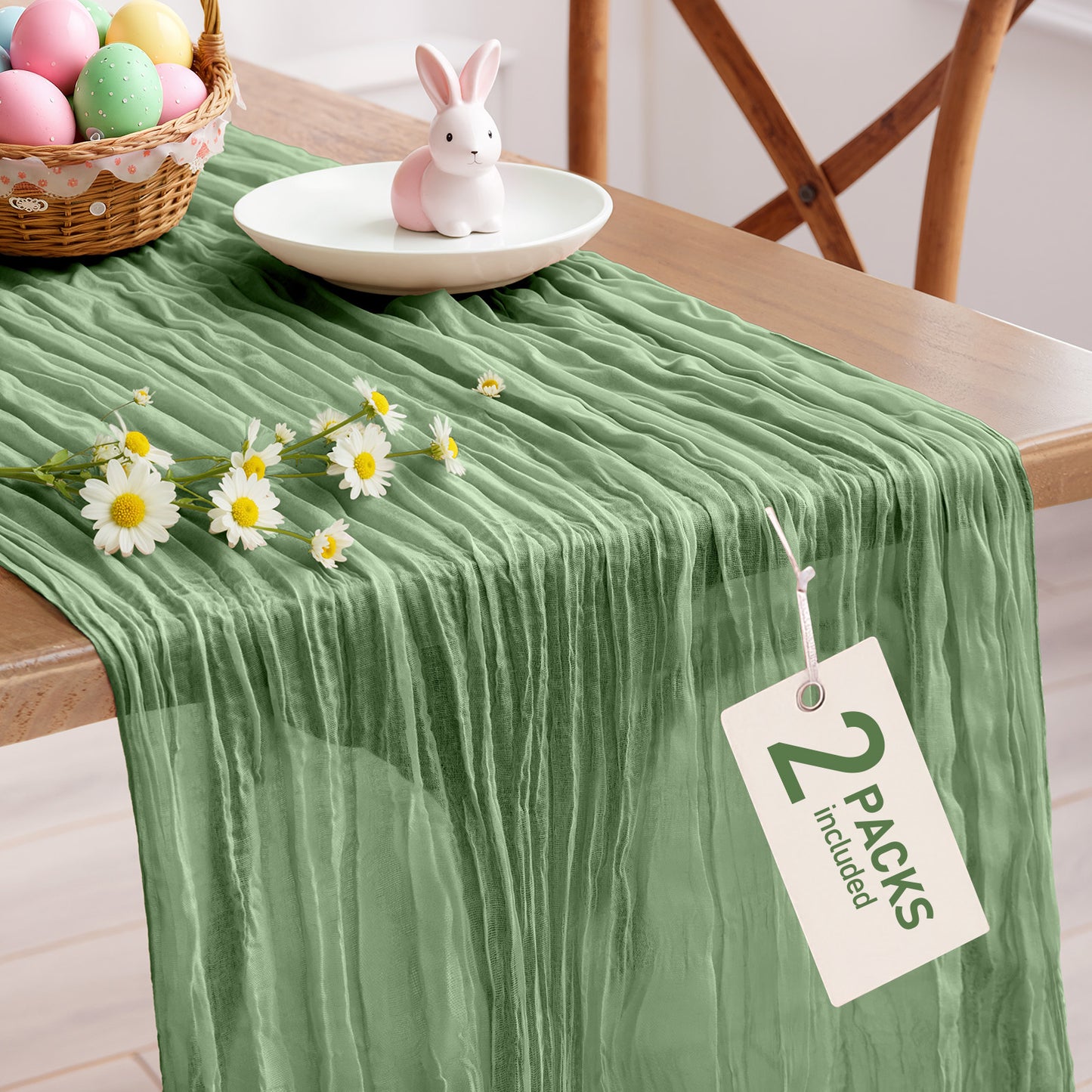 Pureegg 2-Pack Cheese Cloths Table Runner, 120'' Boho Table Cloth Decorations for Party, Baby Shower, Wedding and Farmhouse, Fabric Room Decor, Dusty Pink