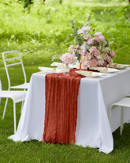 Pureegg 2-Pack Cheese Cloths Table Runner, 120'' Boho Table Cloth Decorations for Party, Baby Shower, Wedding and Farmhouse, Fabric Room Decor, Dusty Pink