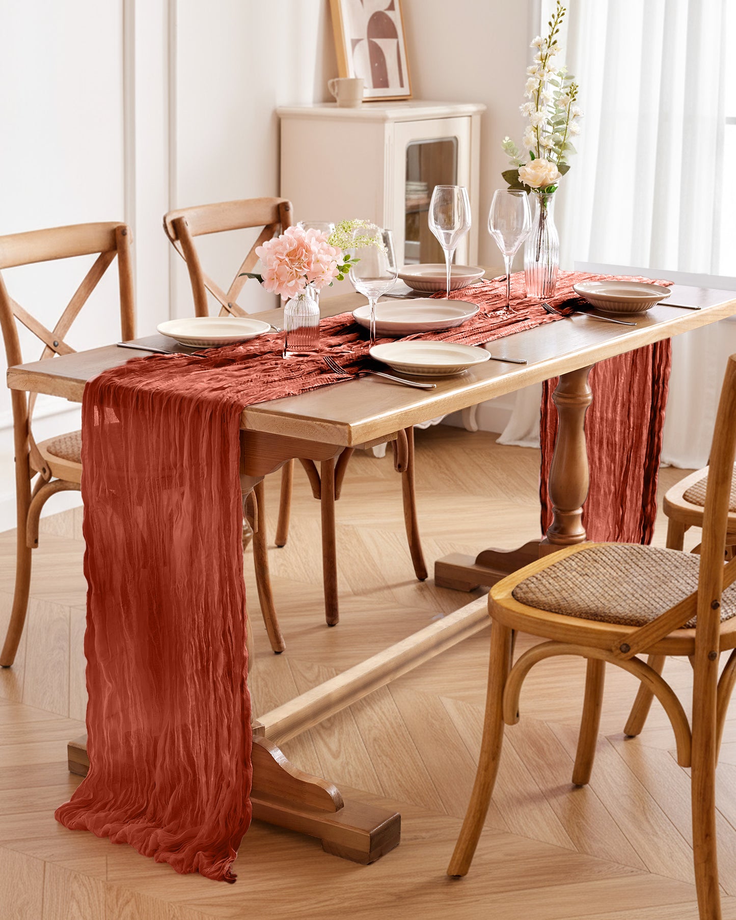 Pureegg 2-Pack Cheese Cloths Table Runner, 120'' Boho Table Cloth Decorations for Party, Baby Shower, Wedding and Farmhouse, Fabric Room Decor, Dusty Pink