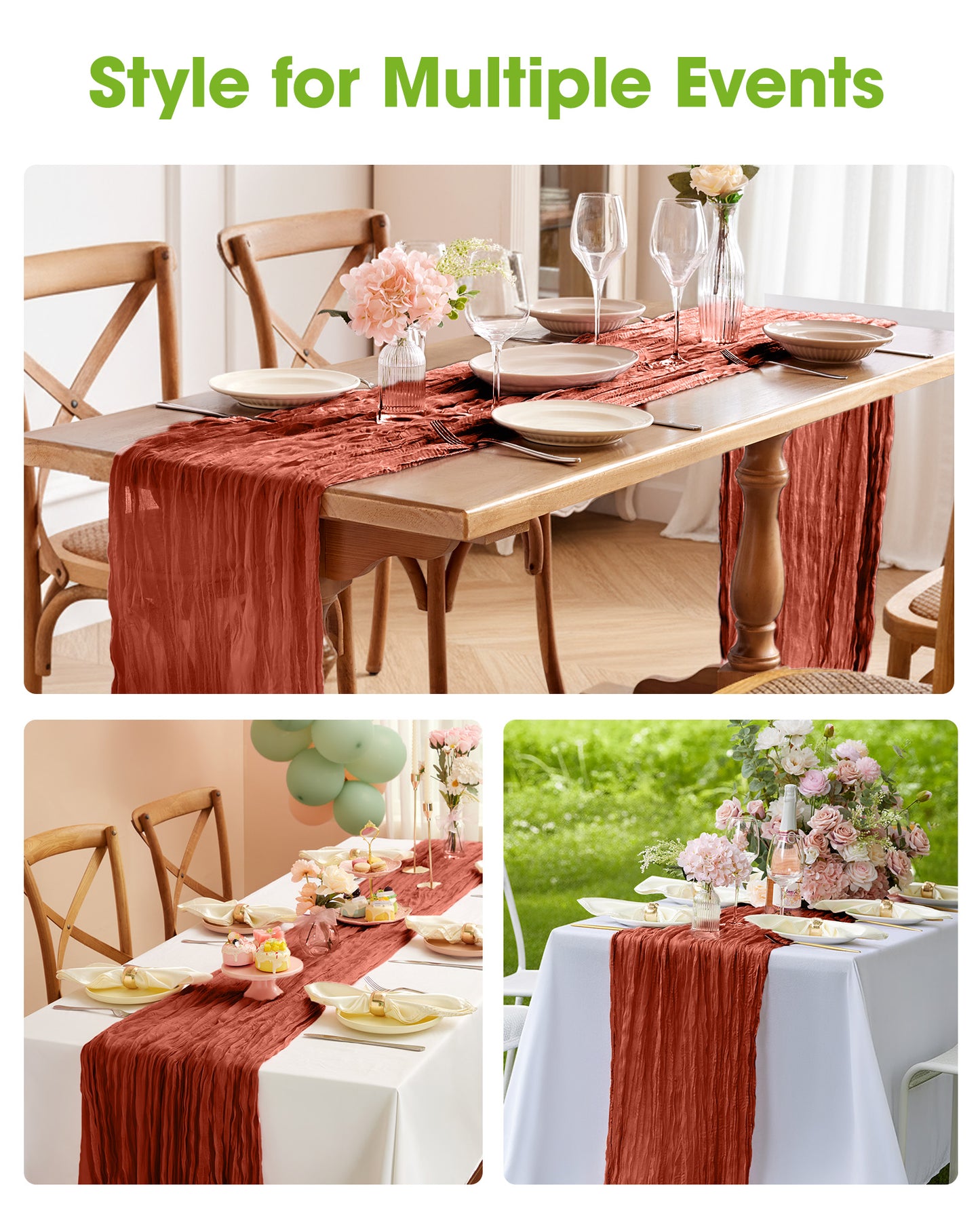 Pureegg 2-Pack Cheese Cloths Table Runner, 120'' Boho Table Cloth Decorations for Party, Baby Shower, Wedding and Farmhouse, Fabric Room Decor, Dusty Pink