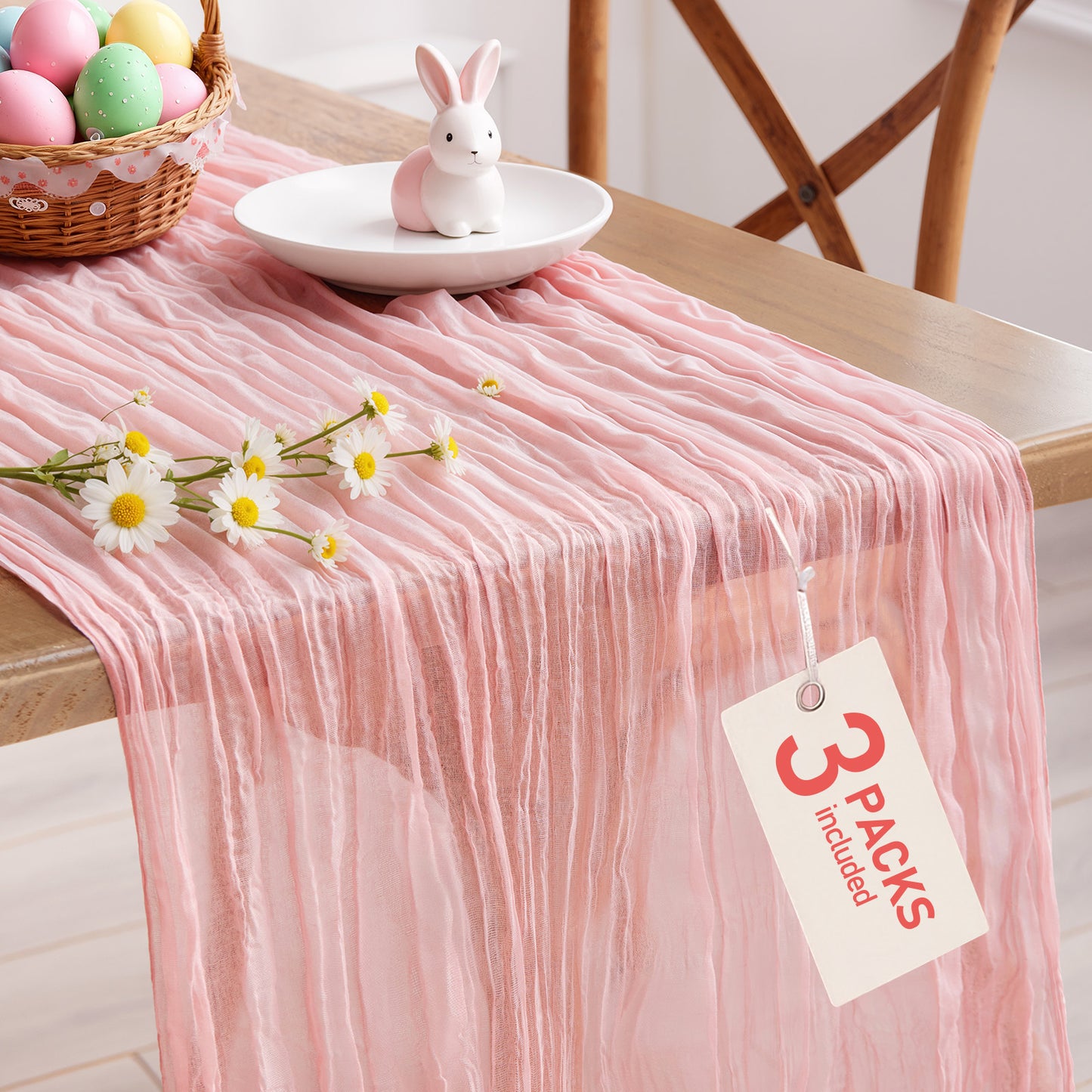 Pureegg 2-Pack Cheese Cloths Table Runner, 120'' Boho Table Cloth Decorations for Party, Baby Shower, Wedding and Farmhouse, Fabric Room Decor, Dusty Pink