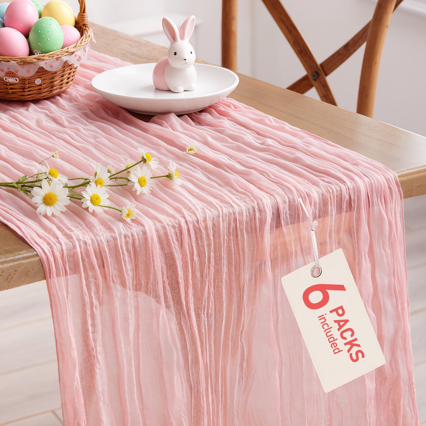 Pureegg 2-Pack Cheese Cloths Table Runner, 120'' Boho Table Cloth Decorations for Party, Baby Shower, Wedding and Farmhouse, Fabric Room Decor, Dusty Pink