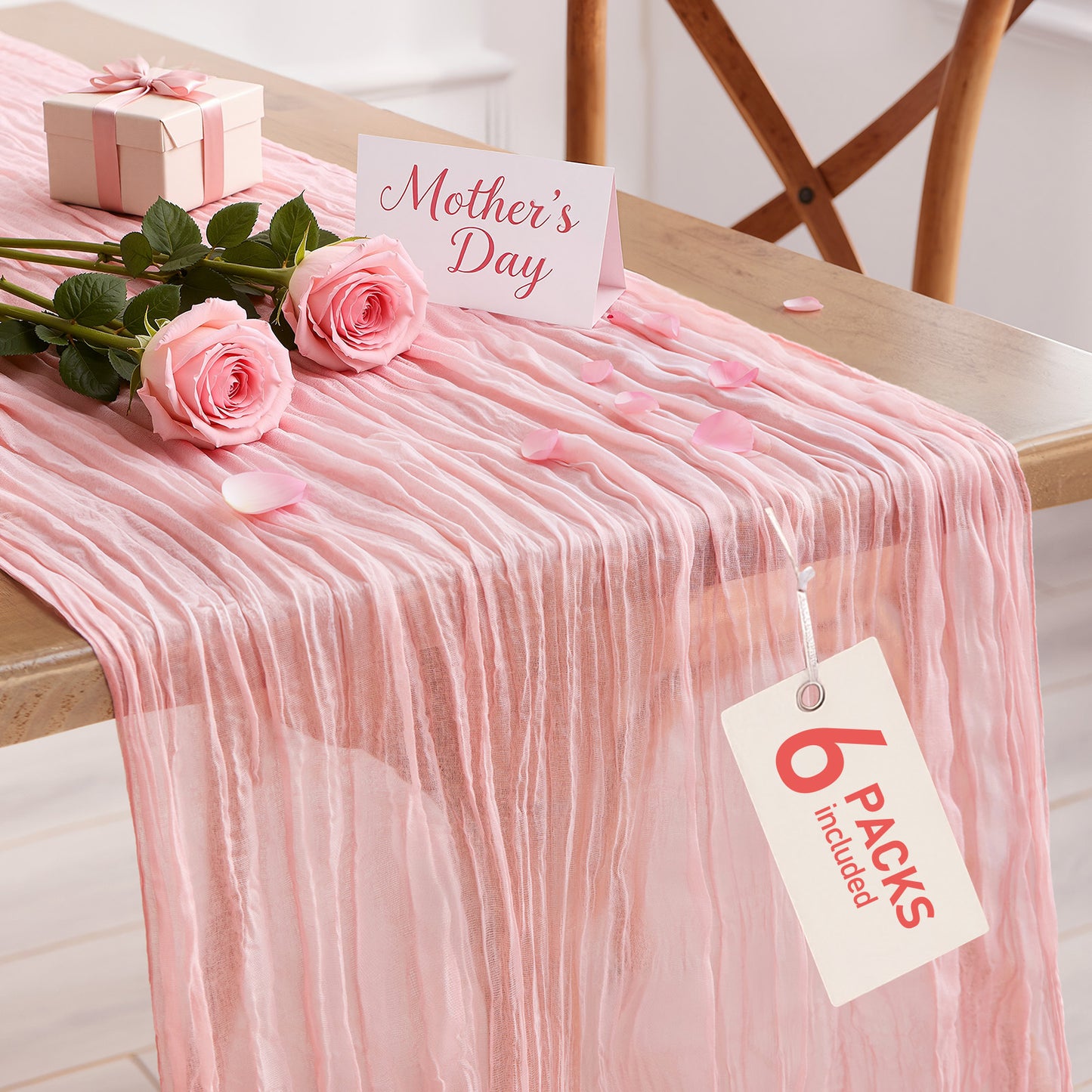 Pureegg 2-Pack Cheese Cloths Table Runner, 120'' Boho Table Cloth Decorations for Party, Baby Shower, Wedding and Farmhouse, Fabric Room Decor, Dusty Pink