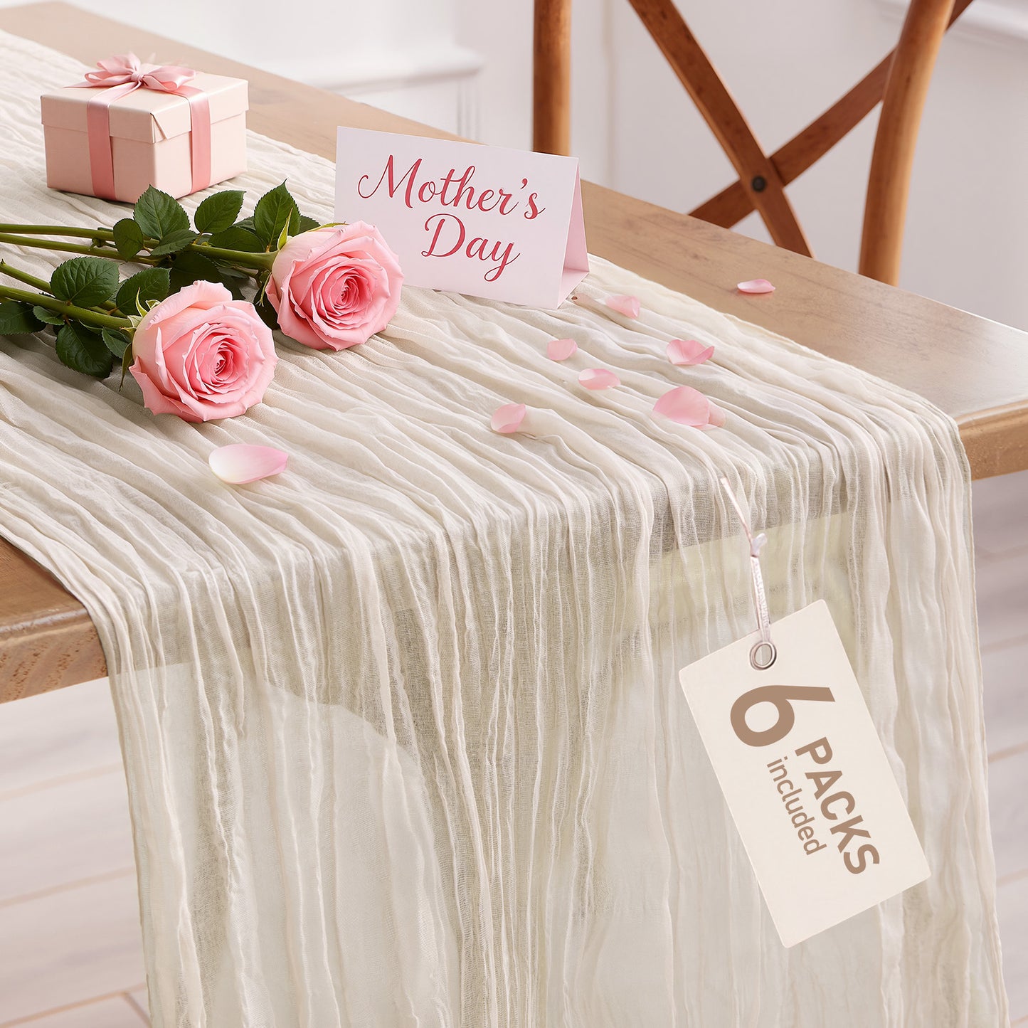 Pureegg 2-Pack Cheese Cloths Table Runner, 120'' Boho Table Cloth Decorations for Party, Baby Shower, Wedding and Farmhouse, Fabric Room Decor, Dusty Pink