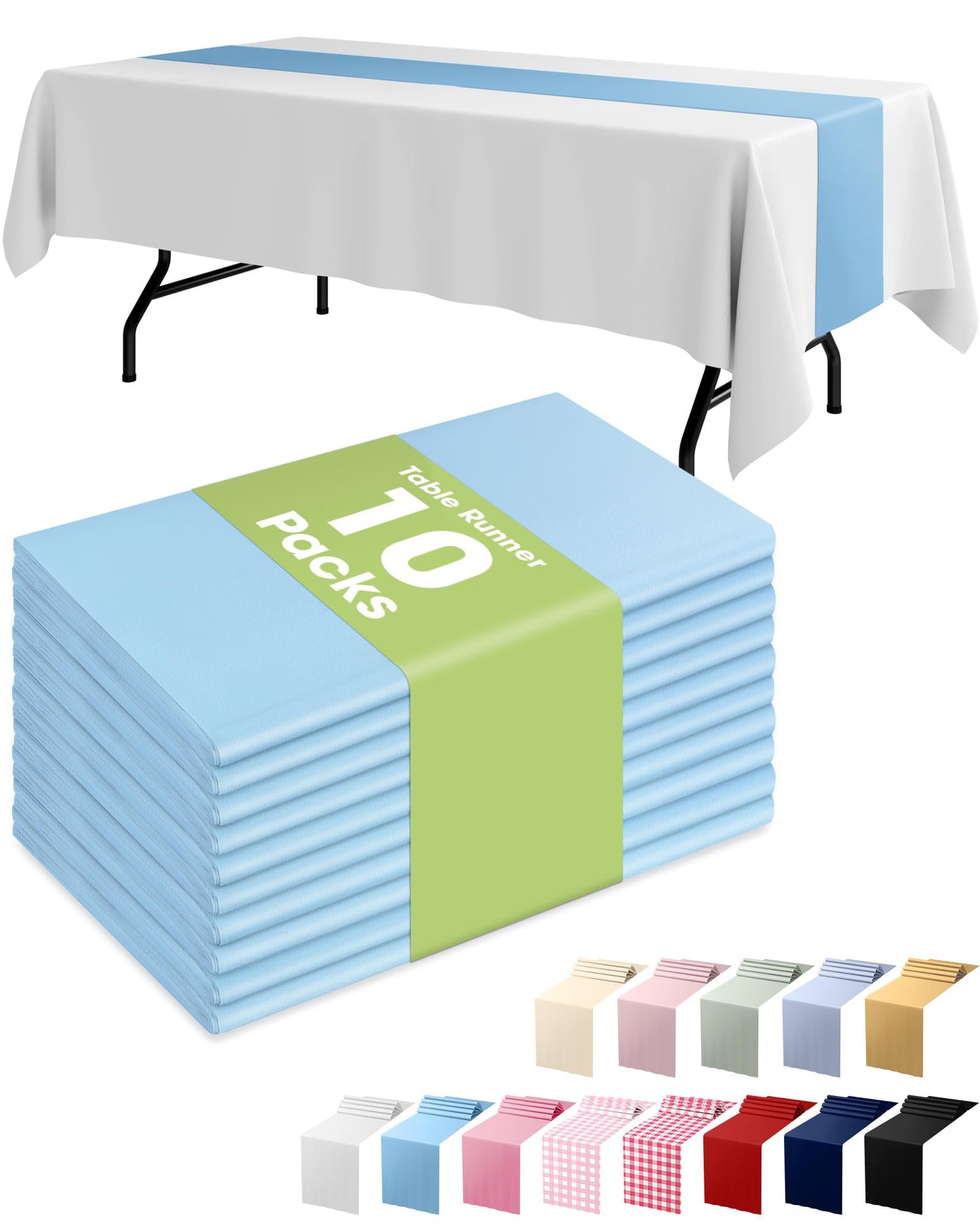 Pureegg Gold Plastic Table Runners - 10 Pack, 14'' x 108'', Water Resistant & Disposable Centerpiece Decorations for Table Cloth, Wedding, Birthday, Holiday, Baby Shower, Party, Home Decor