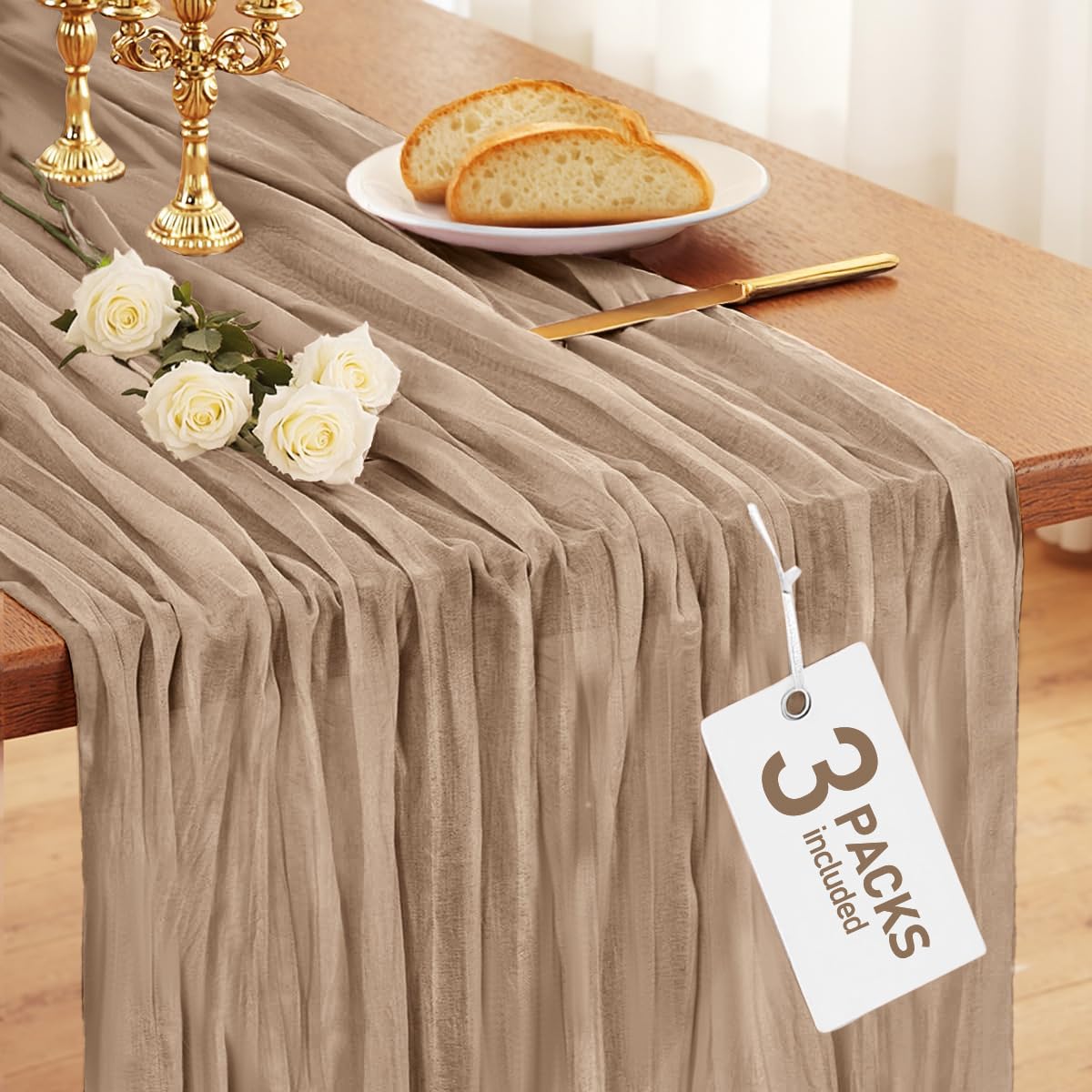 Pureegg 2-Pack Cheese Cloths Table Runner, 120'' Boho Table Cloth Decorations for Party, Baby Shower, Wedding and Farmhouse, Fabric Room Decor, Dusty Pink