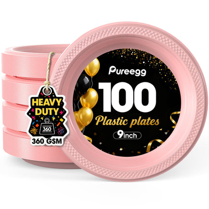 Pureegg Heavy Duty Black Plastic Plates, 100-Count, 7 Inch Disposable Plates - BPA-Free, Holds Steak & Pasta, No Sagging, for Parties BBQ Picnic Buffet