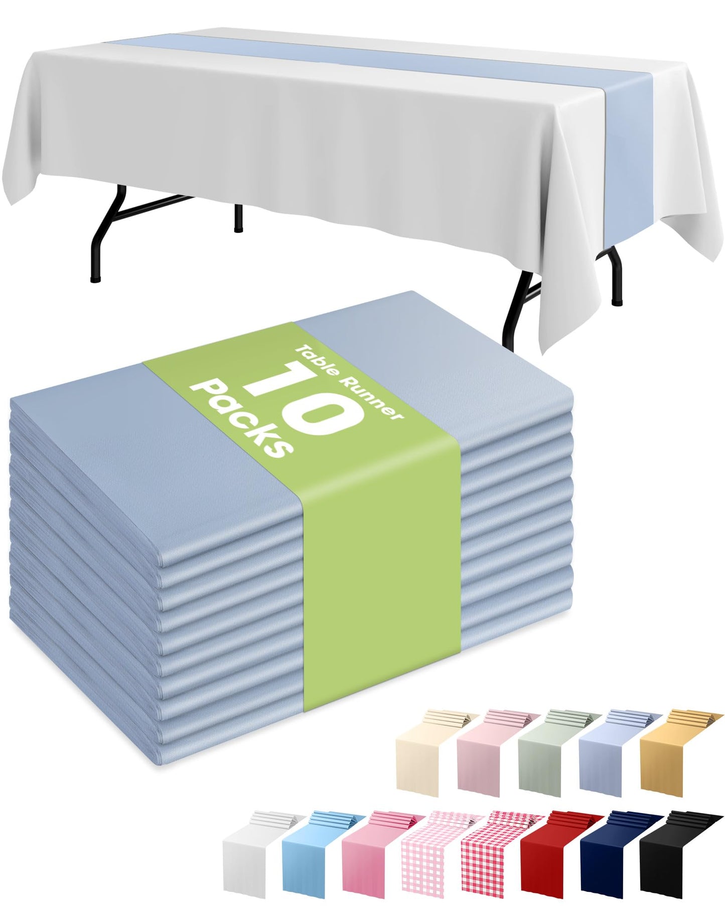Pureegg Gold Plastic Table Runners - 10 Pack, 14'' x 108'', Water Resistant & Disposable Centerpiece Decorations for Table Cloth, Wedding, Birthday, Holiday, Baby Shower, Party, Home Decor