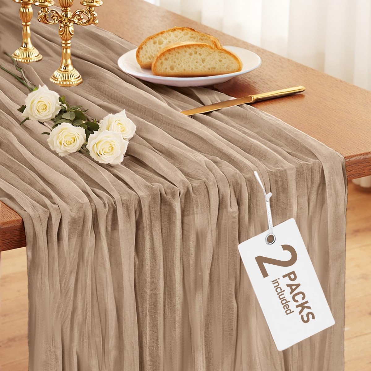 Pureegg 2-Pack Cheese Cloths Table Runner, 120'' Boho Table Cloth Decorations for Party, Baby Shower, Wedding and Farmhouse, Fabric Room Decor, Dusty Pink