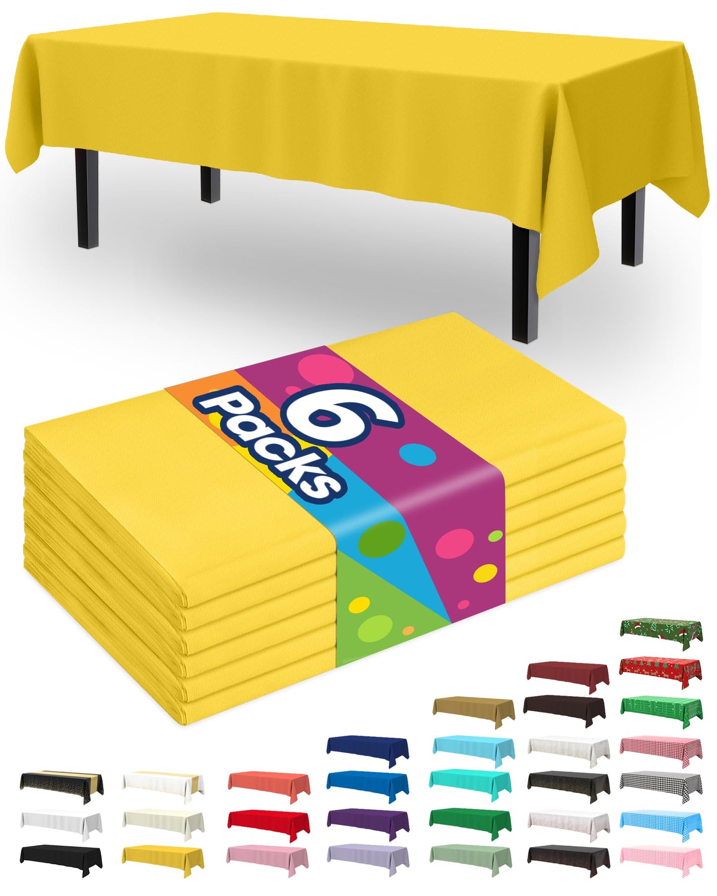 Pureegg Plastic Table Cloth Disposable 6 Pack, 54 x 108 Inch Table Cloths, Party, Picnic, Wedding, Decorative Tablecloths, Rectangle, White Plastic Cover, Waterproof, White