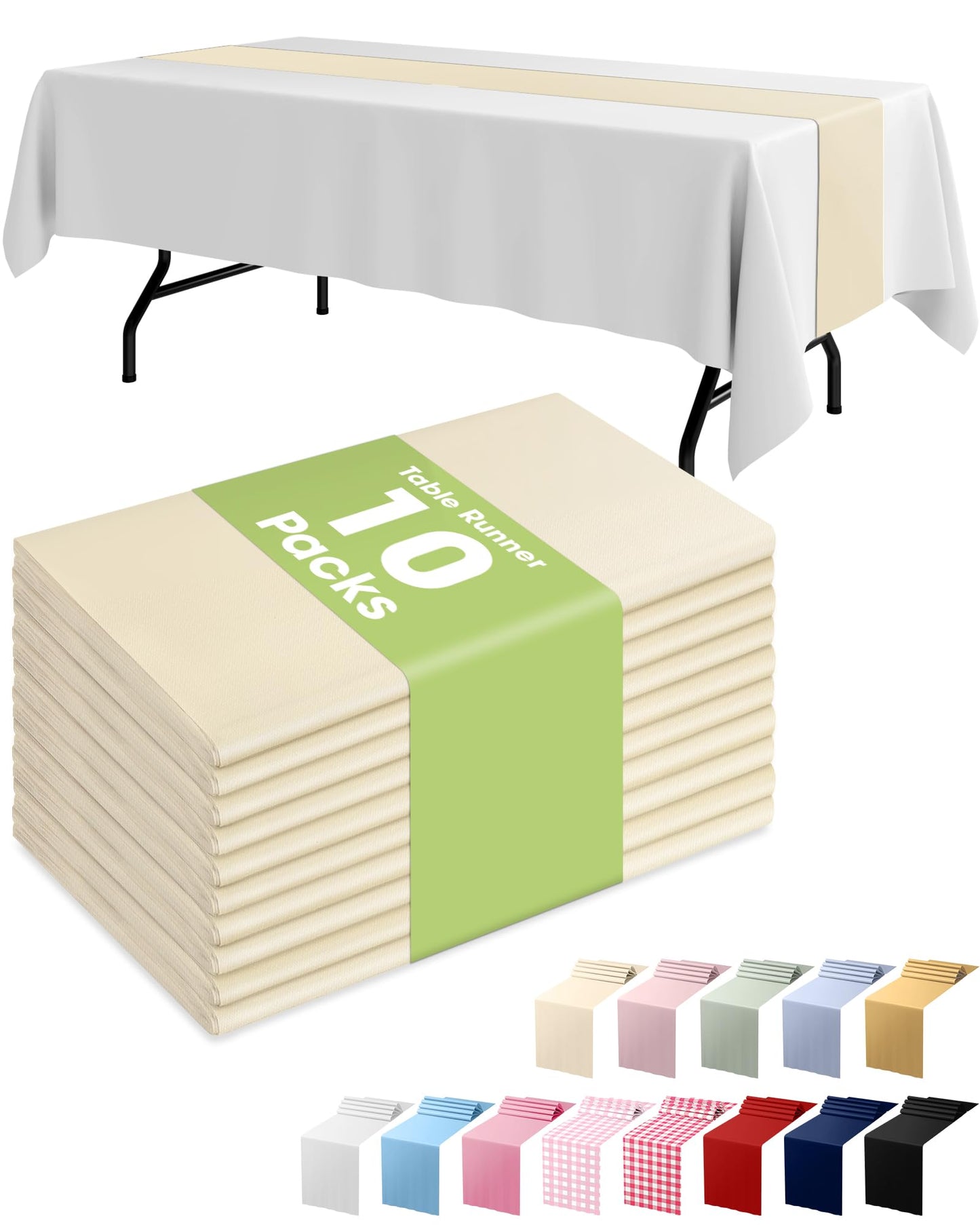 Pureegg Gold Plastic Table Runners - 10 Pack, 14'' x 108'', Water Resistant & Disposable Centerpiece Decorations for Table Cloth, Wedding, Birthday, Holiday, Baby Shower, Party, Home Decor
