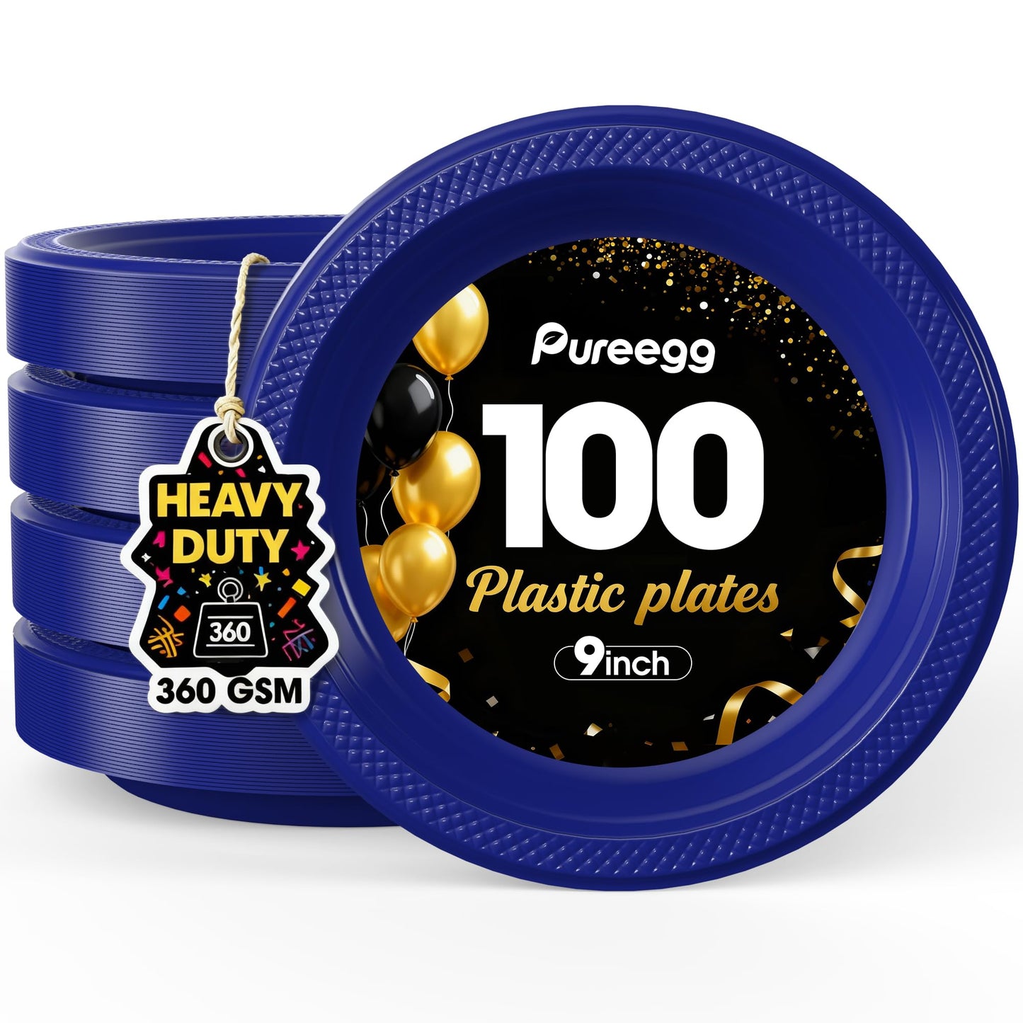 Pureegg Heavy Duty Black Plastic Plates, 100-Count, 7 Inch Disposable Plates - BPA-Free, Holds Steak & Pasta, No Sagging, for Parties BBQ Picnic Buffet