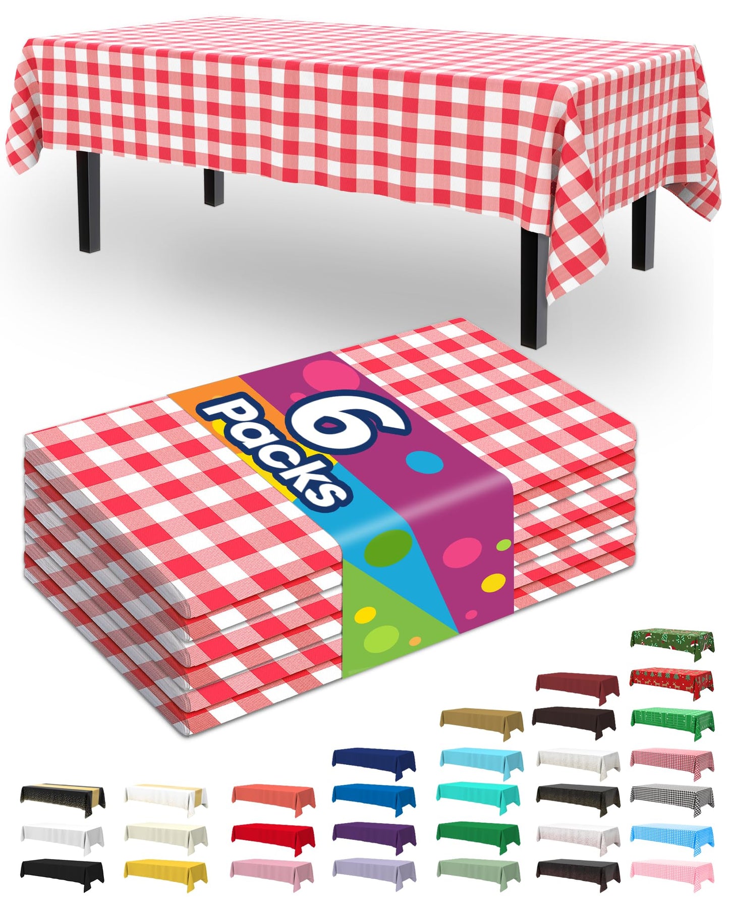 Pureegg Plastic Table Cloth Disposable 6 Pack, 54 x 108 Inch Table Cloths, Party, Picnic, Wedding, Decorative Tablecloths, Rectangle, White Plastic Cover, Waterproof, White
