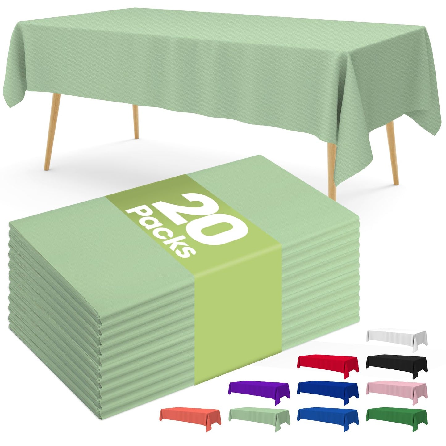 Pureegg Plastic Table Cloth Disposable 20 Pack, 54 x 108 Inch Table Cloths, Party, Picnic, Wedding, Decorative Tablecloths, Rectangle, White Plastic Cover, Leakproof & Sturdy, White