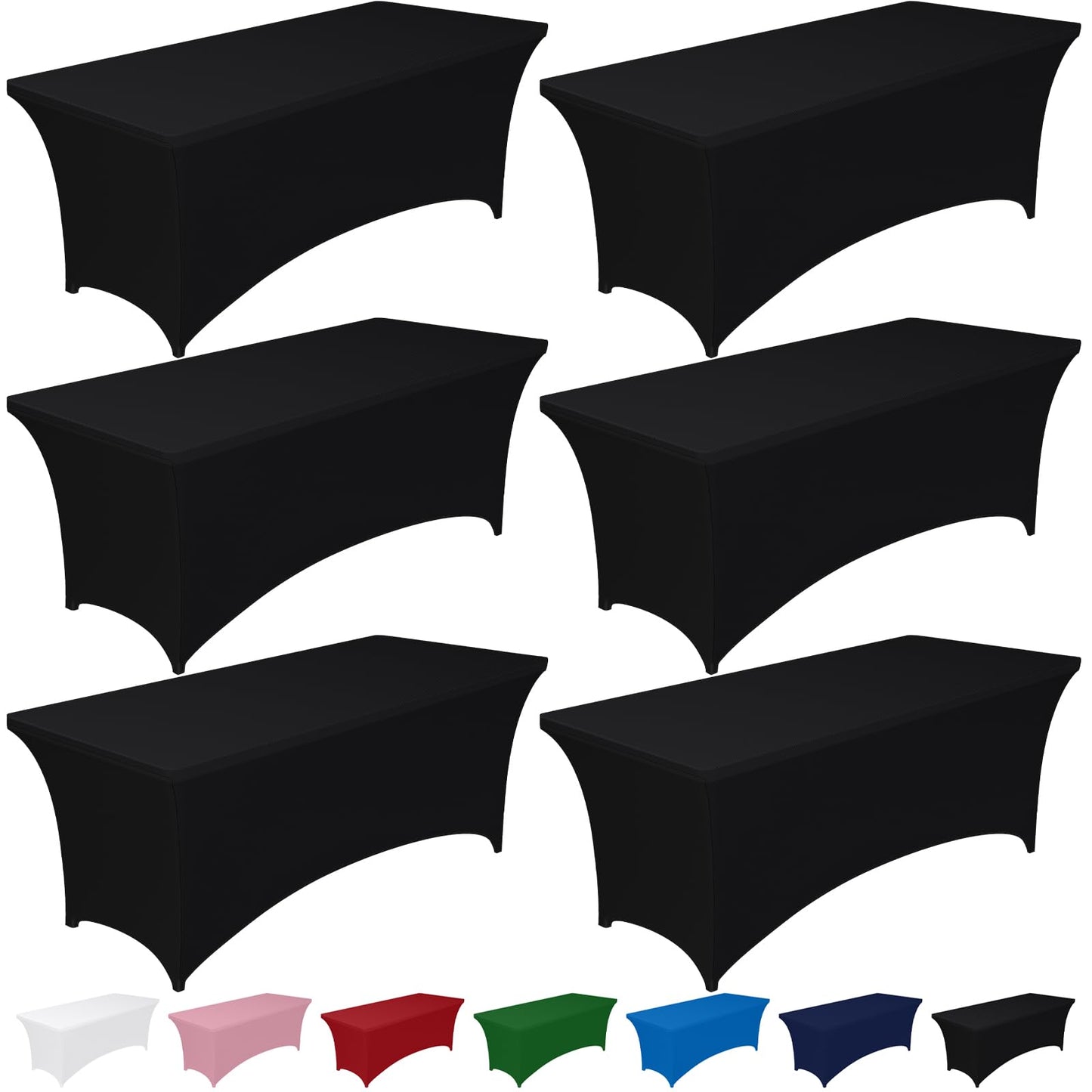 Pureegg Spandex Tablecloth 6ft - 2 Pack, Fitted and Tight Cloth for Rectangle Table, Wrinkle-Free and Stretch Table Cover for Party, Wedding, Banquet and Birthday, Black