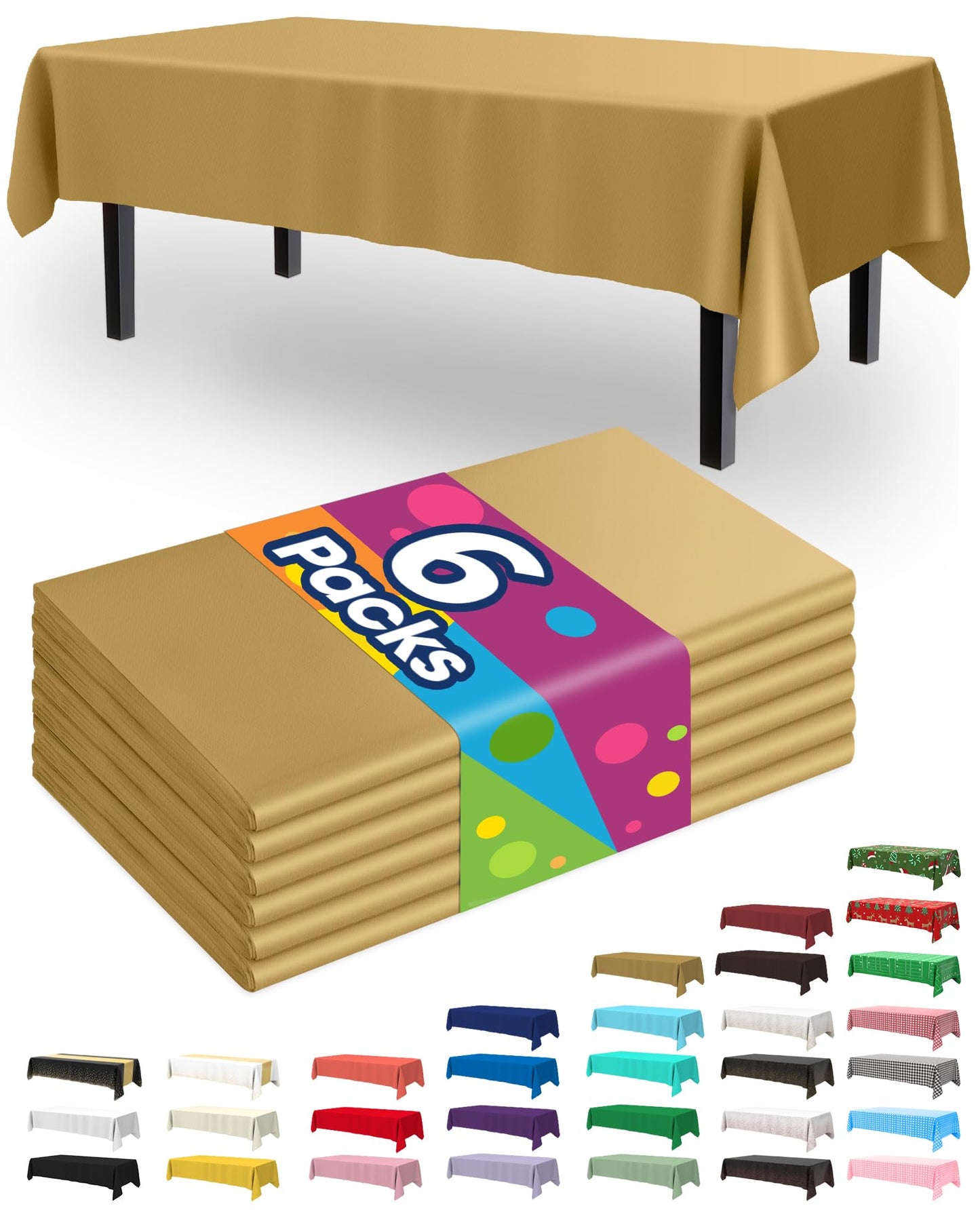 Pureegg Plastic Table Cloth Disposable 6 Pack, 54 x 108 Inch Table Cloths, Party, Picnic, Wedding, Decorative Tablecloths, Rectangle, White Plastic Cover, Waterproof, White