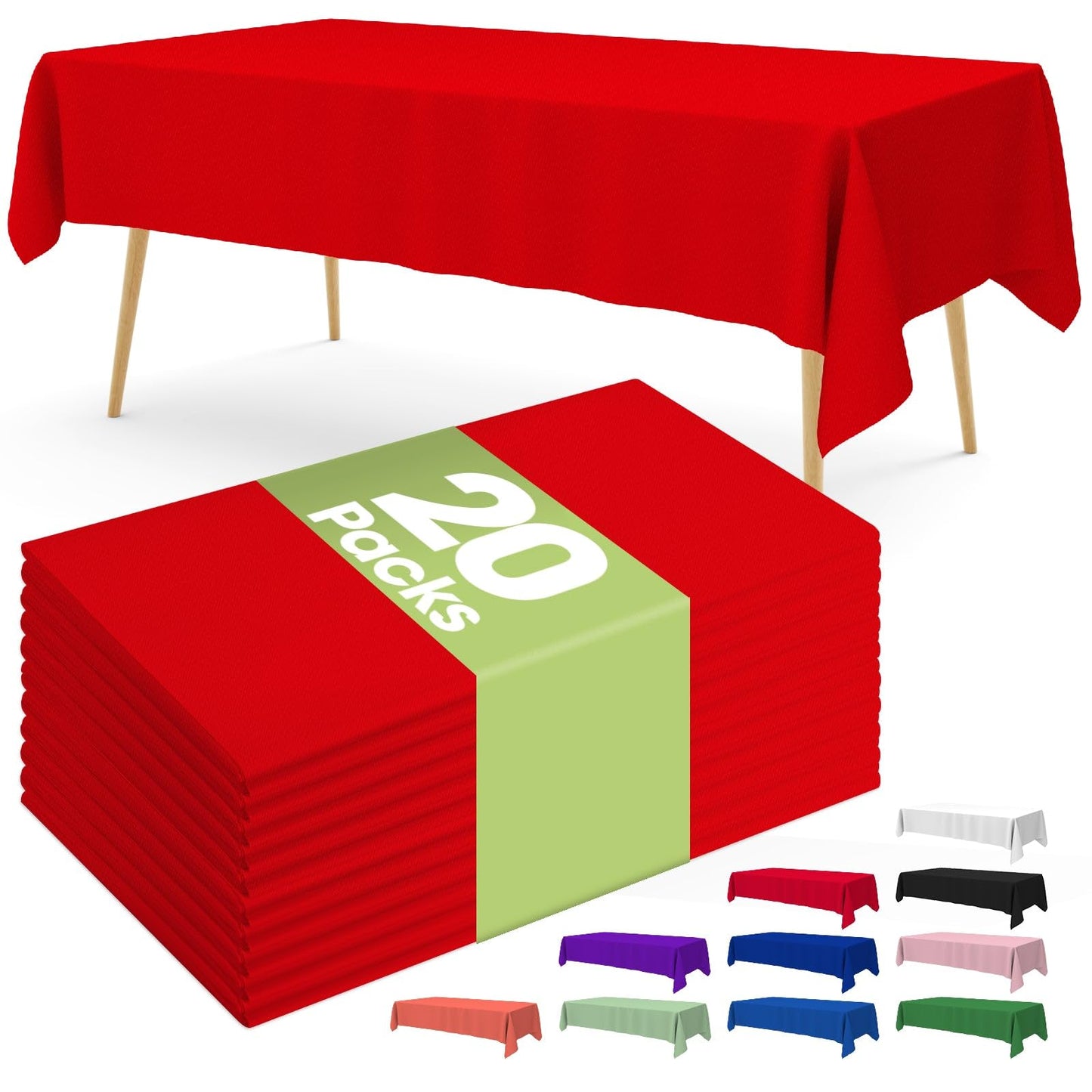 Pureegg Plastic Table Cloth Disposable 20 Pack, 54 x 108 Inch Table Cloths, Party, Picnic, Wedding, Decorative Tablecloths, Rectangle, White Plastic Cover, Leakproof & Sturdy, White