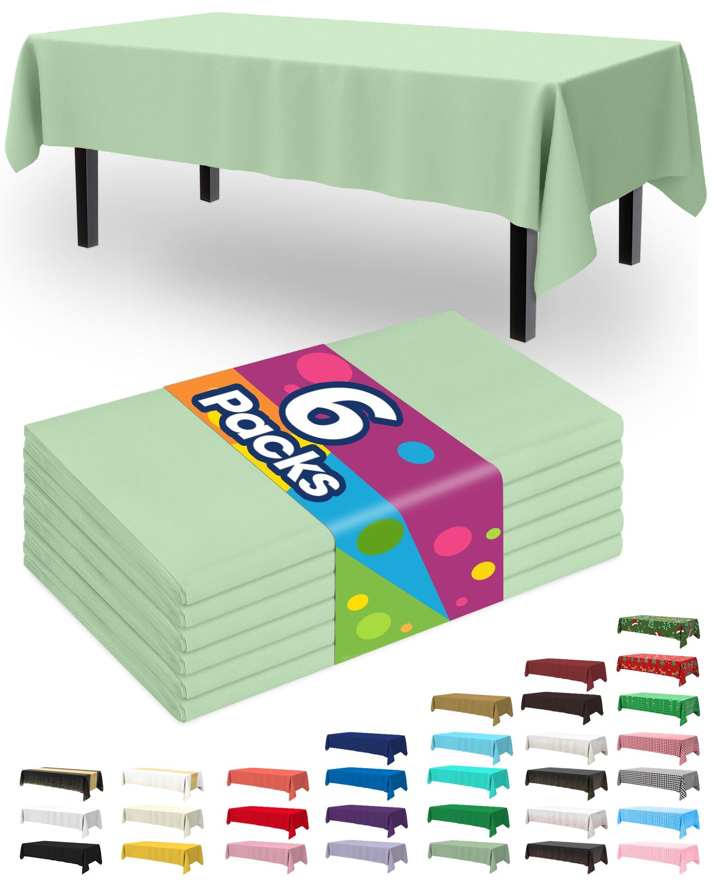 Pureegg Plastic Table Cloth Disposable 6 Pack, 54 x 108 Inch Table Cloths, Party, Picnic, Wedding, Decorative Tablecloths, Rectangle, White Plastic Cover, Waterproof, White