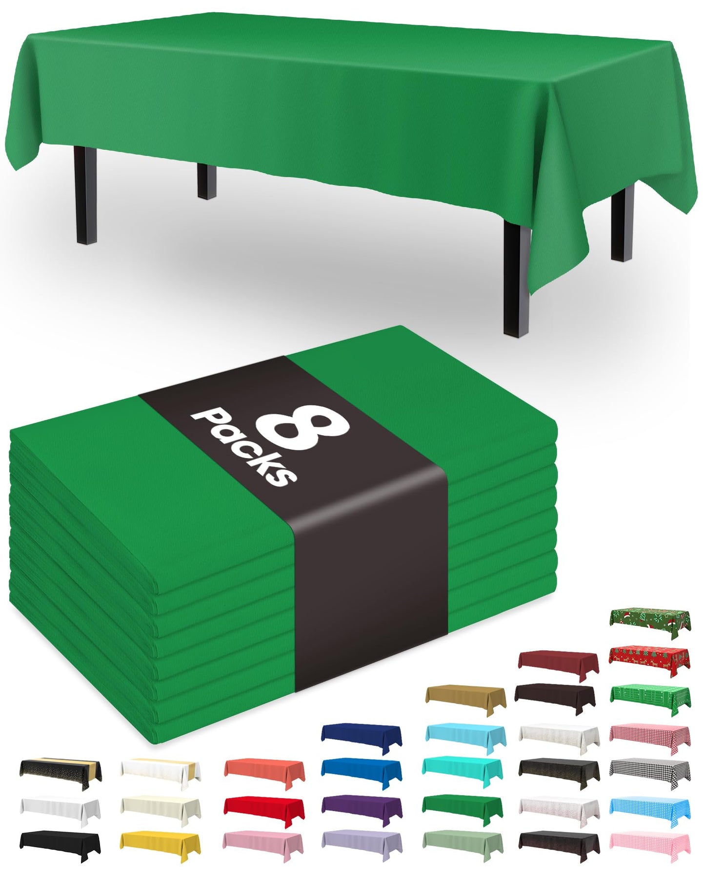 Pureegg Plastic Table Cloth Disposable 8 Pack, 54 x 108 Inch Table Cloths, Party, Picnic, Wedding, Decorative Tablecloths, Rectangle, White Plastic Cover, Leakproof & Sturdy, White