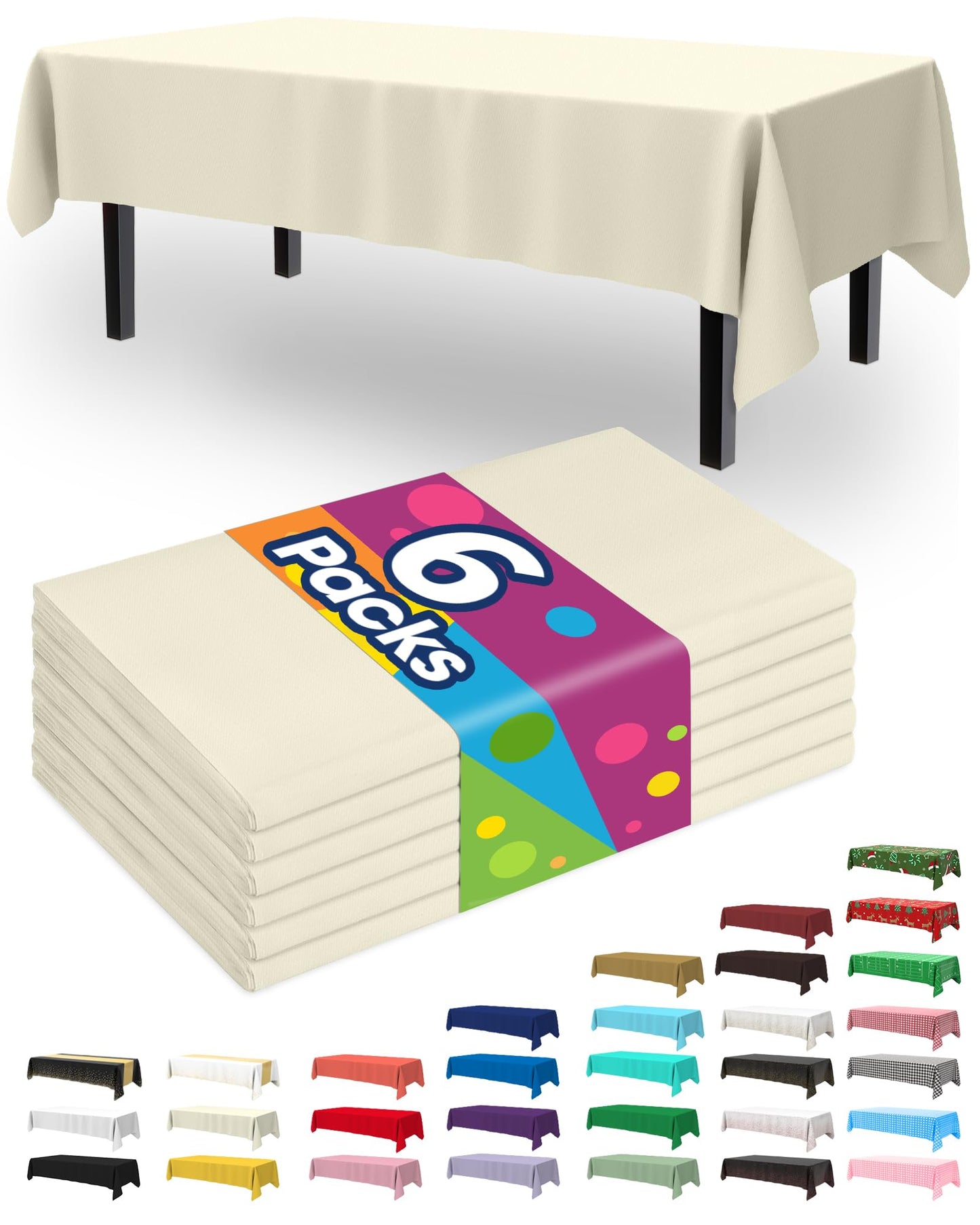 Pureegg Plastic Table Cloth Disposable 6 Pack, 54 x 108 Inch Table Cloths, Party, Picnic, Wedding, Decorative Tablecloths, Rectangle, White Plastic Cover, Waterproof, White