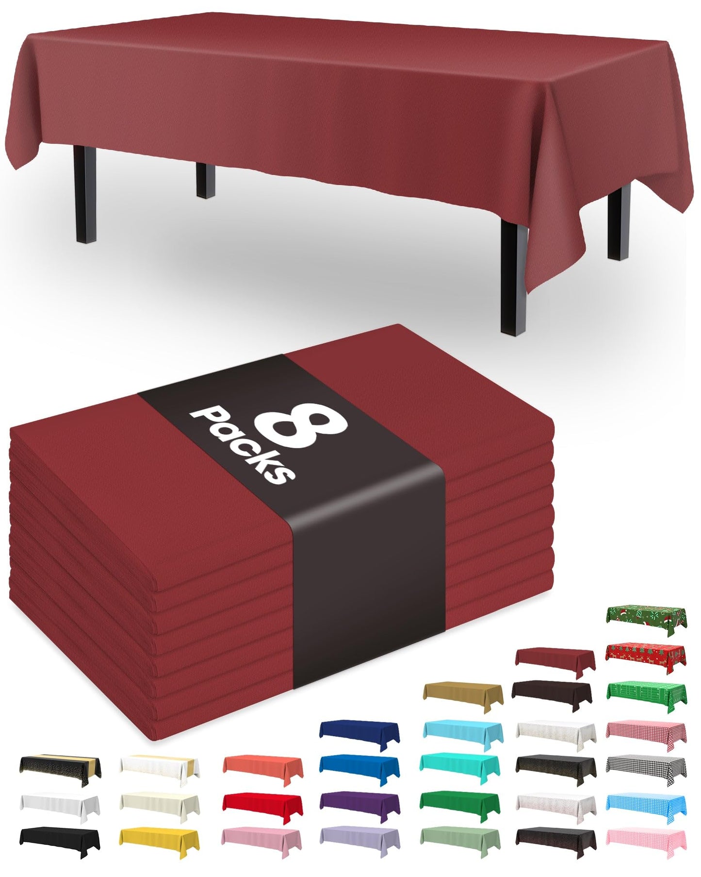 Pureegg Plastic Table Cloth Disposable 8 Pack, 54 x 108 Inch Table Cloths, Party, Picnic, Wedding, Decorative Tablecloths, Rectangle, White Plastic Cover, Leakproof & Sturdy, White