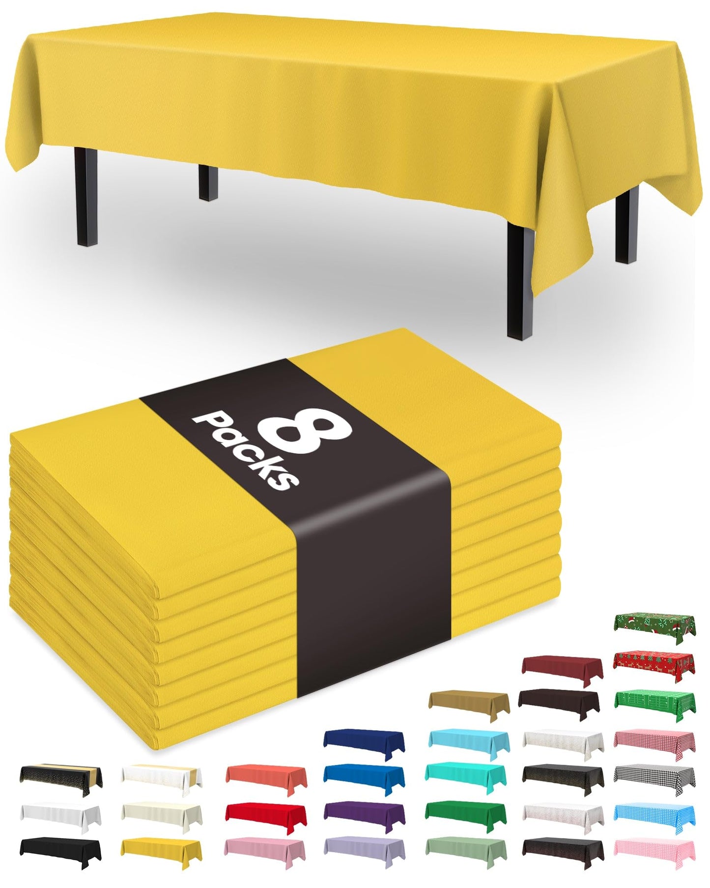 Pureegg Plastic Table Cloth Disposable 8 Pack, 54 x 108 Inch Table Cloths, Party, Picnic, Wedding, Decorative Tablecloths, Rectangle, White Plastic Cover, Leakproof & Sturdy, White