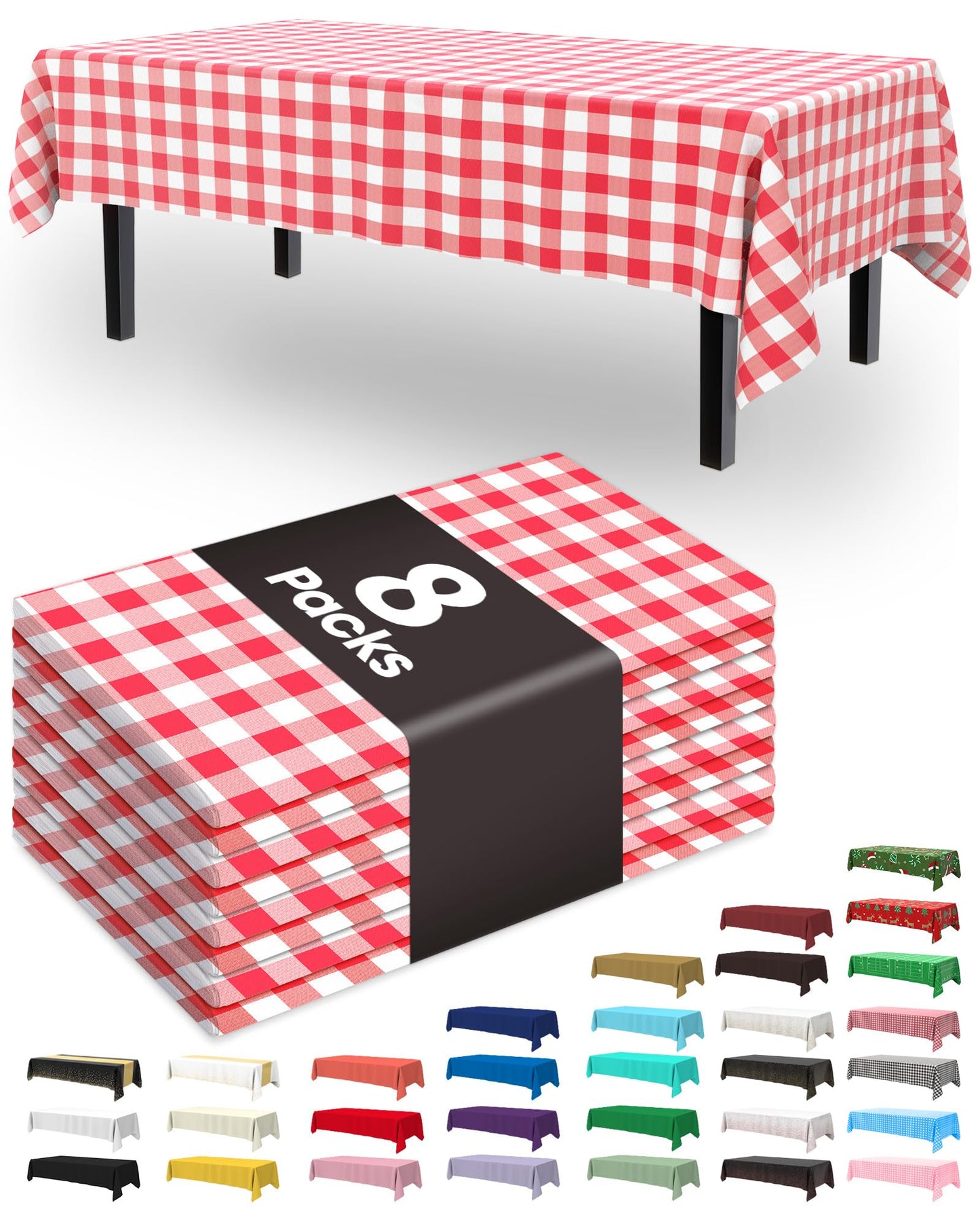 Pureegg Plastic Table Cloth Disposable 8 Pack, 54 x 108 Inch Table Cloths, Party, Picnic, Wedding, Decorative Tablecloths, Rectangle, White Plastic Cover, Leakproof & Sturdy, White