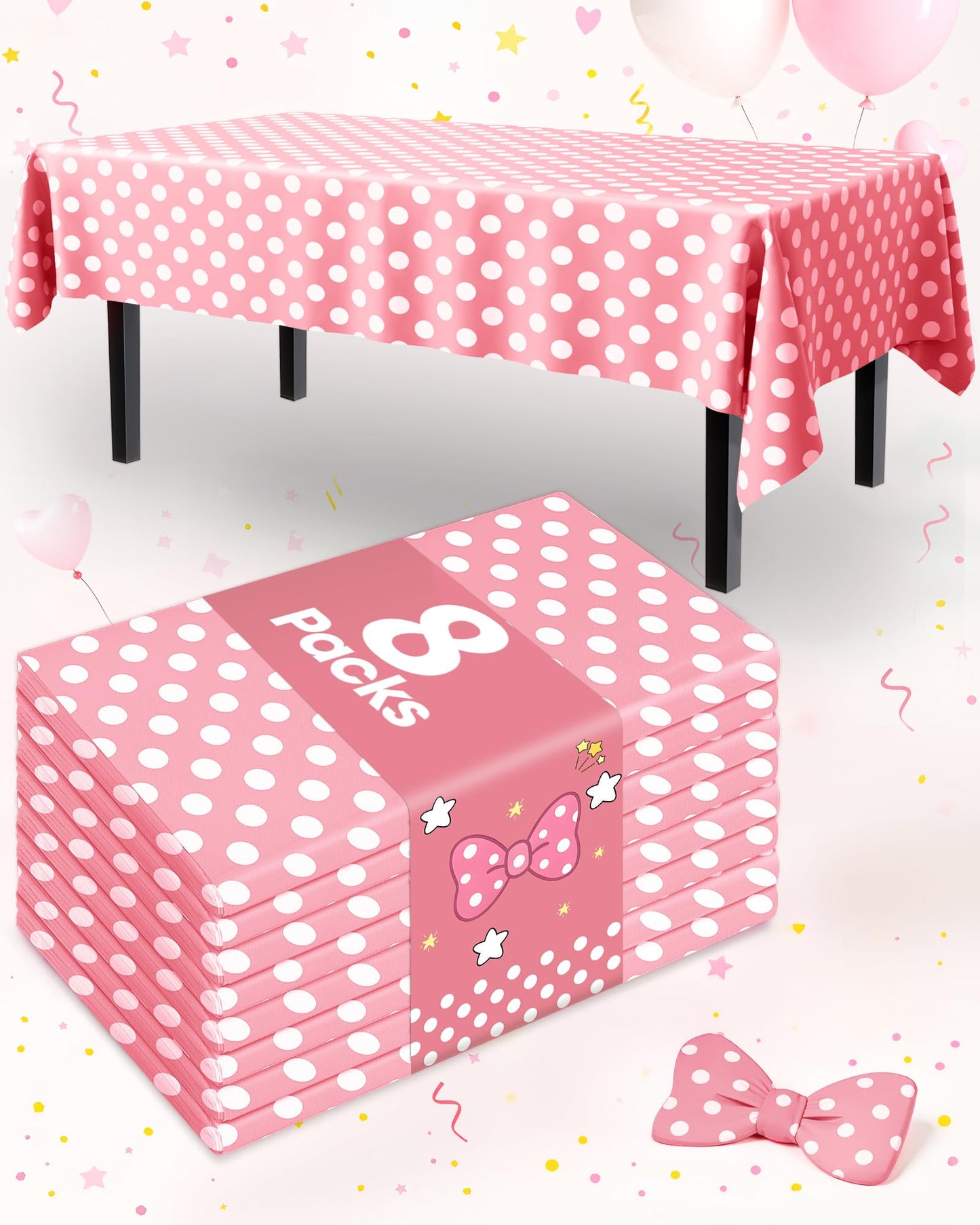 Pureegg Plastic Table Cloth Disposable 8 Pack, 54 x 108 Inch Table Cloths, Party, Picnic, Wedding, Decorative Tablecloths, Rectangle, White Plastic Cover, Leakproof & Sturdy, White
