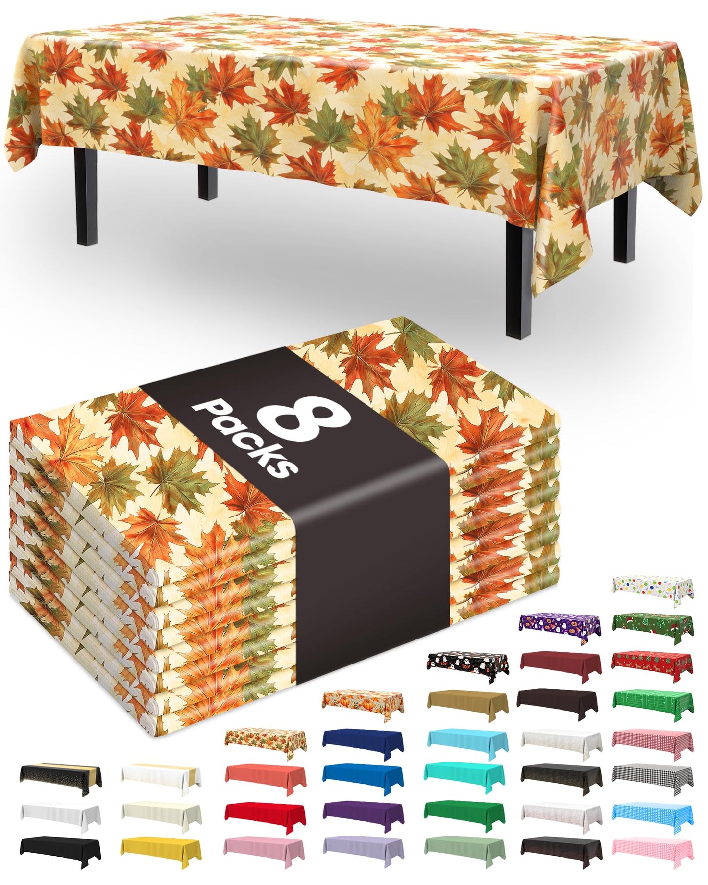 Pureegg Plastic Table Cloth Disposable 8 Pack, 54 x 108 Inch Table Cloths, Party, Picnic, Wedding, Decorative Tablecloths, Rectangle, White Plastic Cover, Leakproof & Sturdy, White