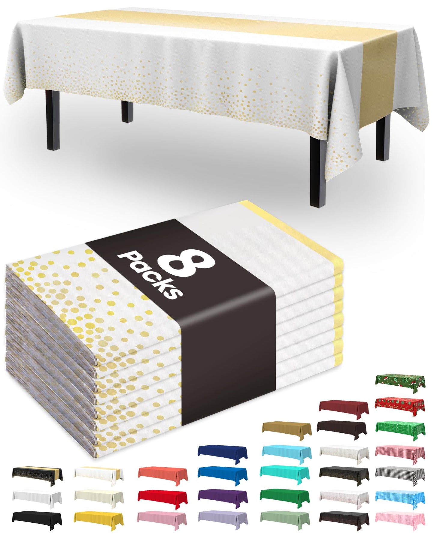 Pureegg Plastic Table Cloth Disposable 8 Pack, 54 x 108 Inch Table Cloths, Party, Picnic, Wedding, Decorative Tablecloths, Rectangle, White Plastic Cover, Leakproof & Sturdy, White