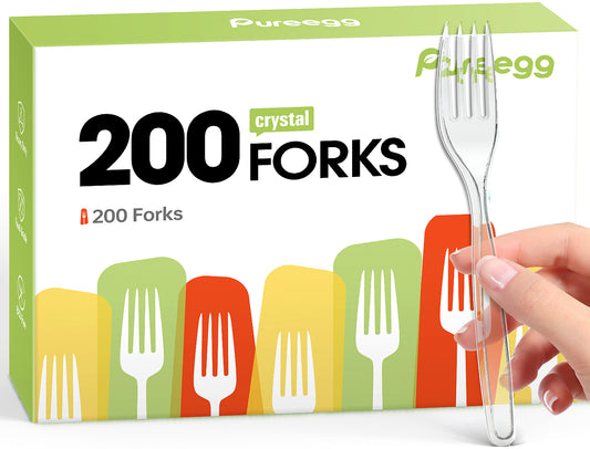 Pureegg Plastic Forks - 200 Packs, Premium 7" Disposable Forks, Heat-Resistant & BPA-Free Plastic Forks Heavy Duty, Party Supplies, Clear Plastic Forks for Office, Picnics, Restaurants, Everyday Use