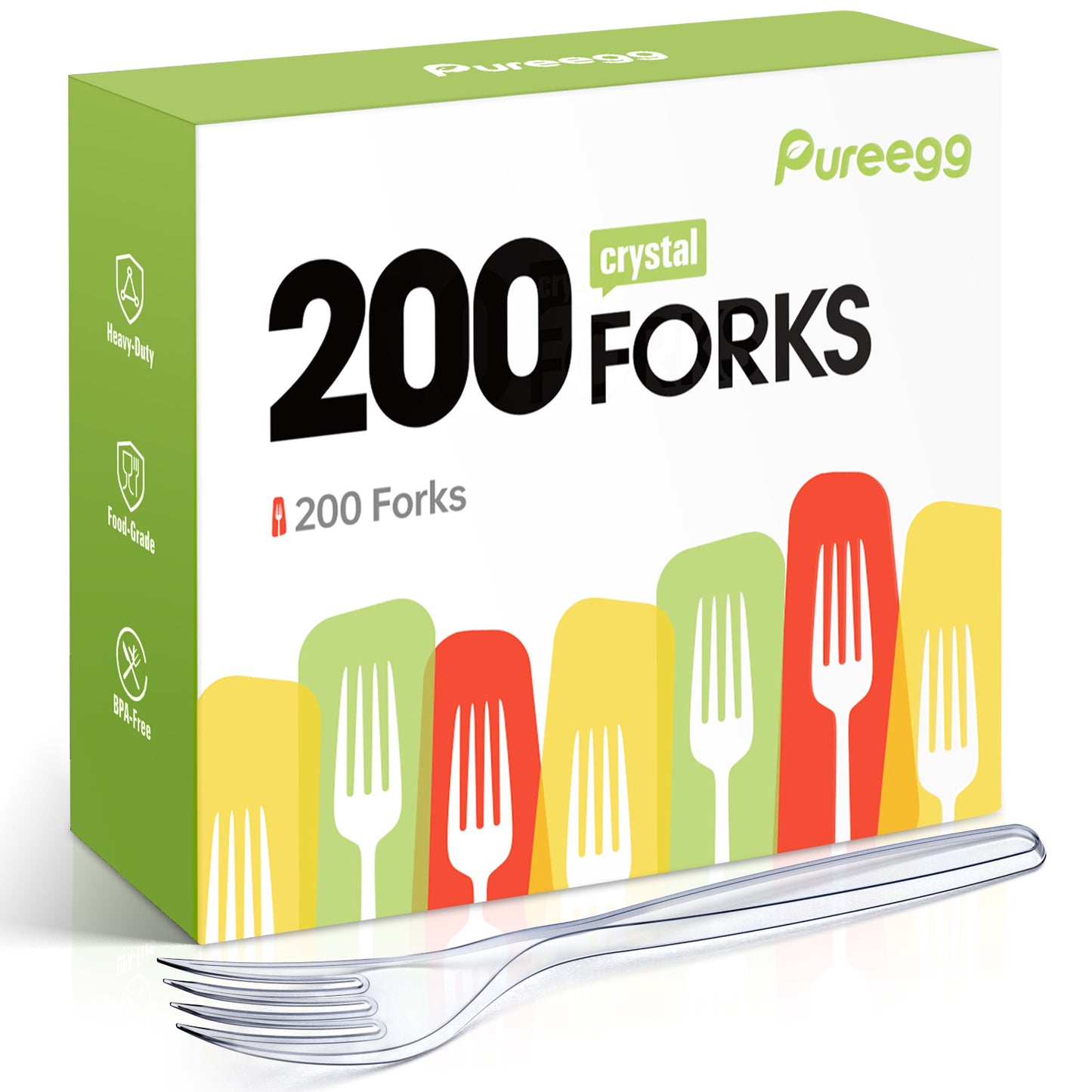 Pureegg Plastic Forks - 200 Packs, Premium 7" Disposable Forks, Heat-Resistant & BPA-Free Plastic Forks Heavy Duty, Party Supplies, Clear Plastic Forks for Office, Picnics, Restaurants, Everyday Use