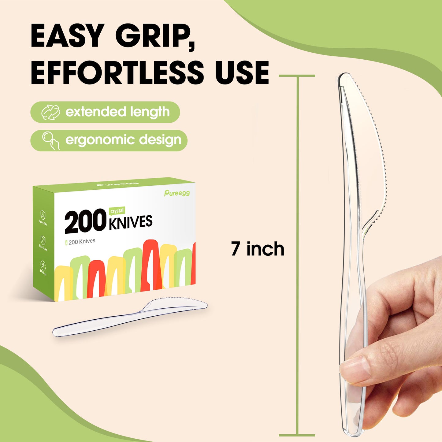 Pureegg Plastic Knives - 200 Packs