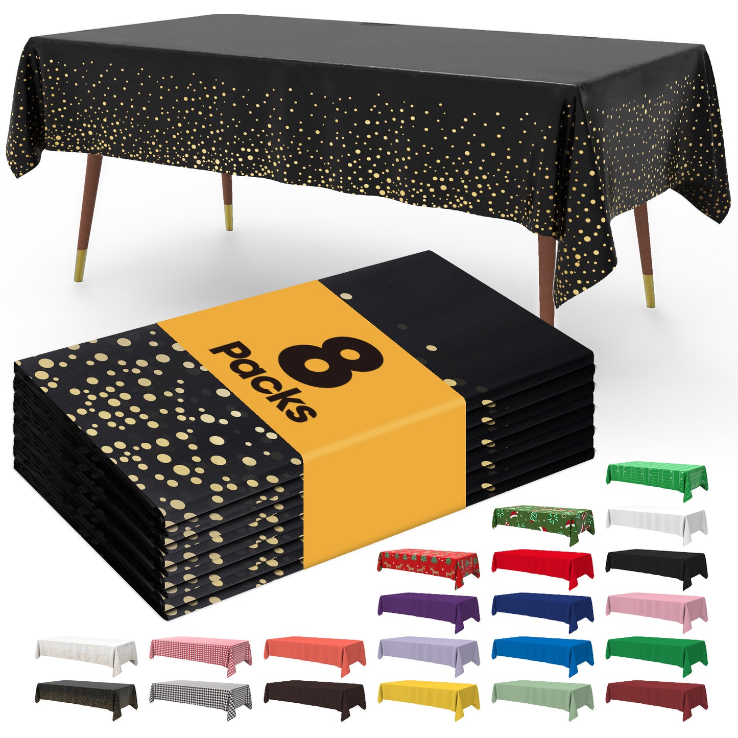 Pureegg Table Cloth - 10 Packs, Disposable Table Cloth for Retangle Table, 54"x108" Decorative Plastic Tablecloth for Parties, Picnics, Camping, Waterproof & Stain-Resistant, White