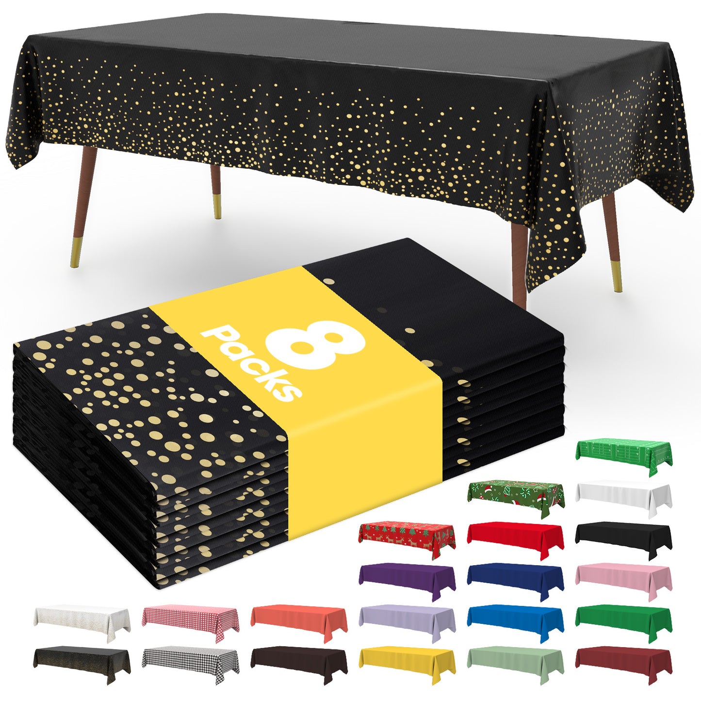 Pureegg Table Cloth - 10 Packs, Disposable Table Cloth for Retangle Table, 54"x108" Decorative Plastic Tablecloth for Parties, Picnics, Camping, Waterproof & Stain-Resistant, White