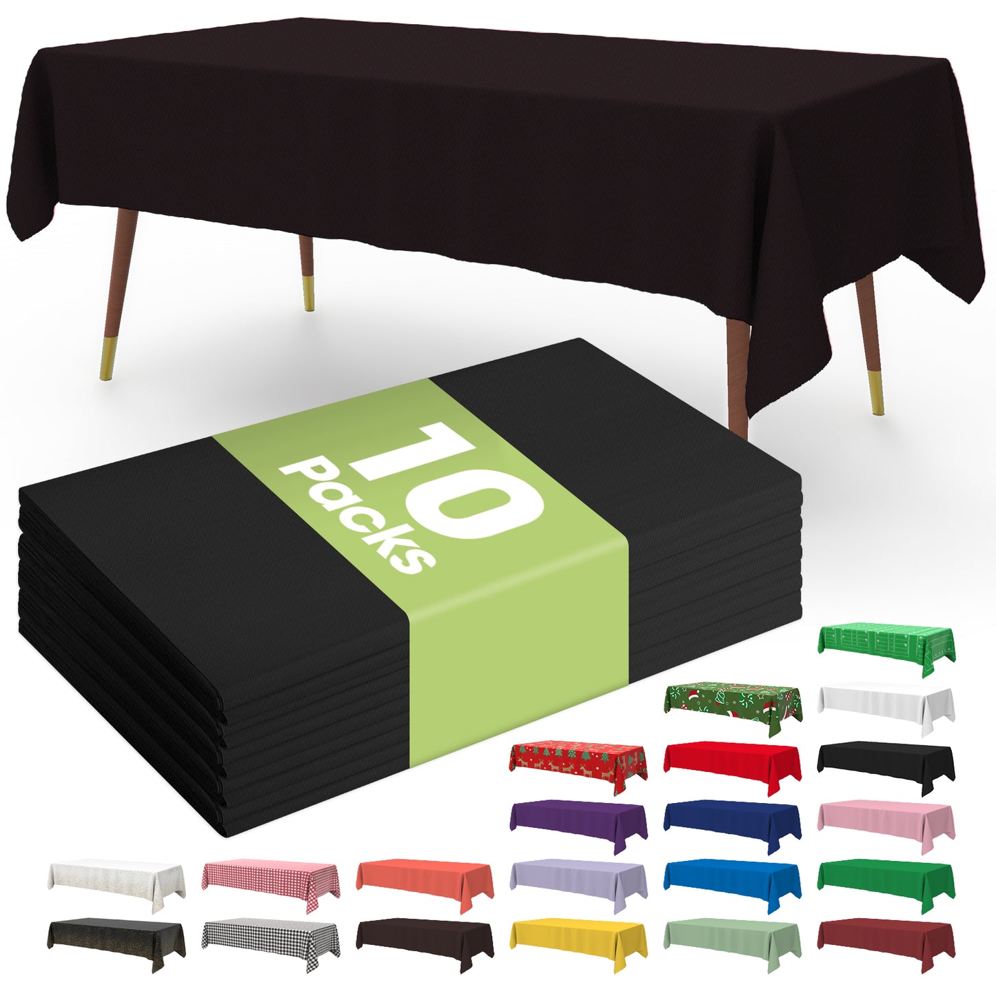 Pureegg Table Cloth - 10 Packs, Disposable Table Cloth for Retangle Table, 54"x108" Decorative Plastic Tablecloth for Parties, Picnics, Camping, Waterproof & Stain-Resistant, White