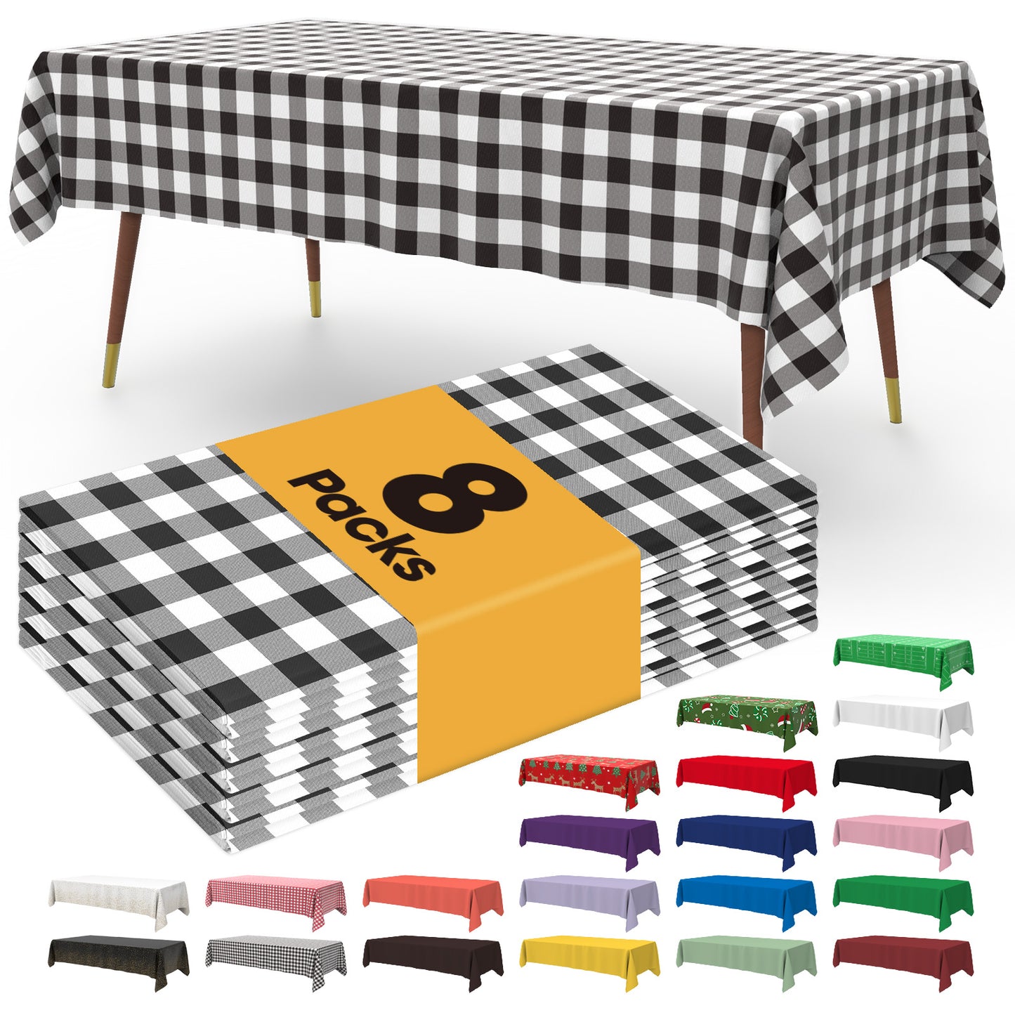 Pureegg Table Cloth - 10 Packs, Disposable Table Cloth for Retangle Table, 54"x108" Decorative Plastic Tablecloth for Parties, Picnics, Camping, Waterproof & Stain-Resistant, White