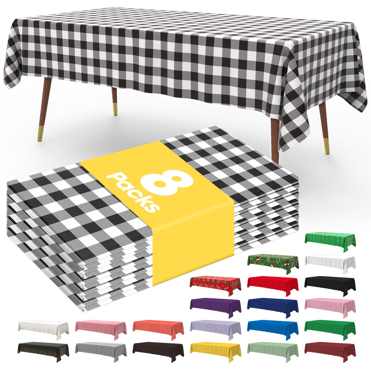 Pureegg Table Cloth - 10 Packs, Disposable Table Cloth for Retangle Table, 54"x108" Decorative Plastic Tablecloth for Parties, Picnics, Camping, Waterproof & Stain-Resistant, White