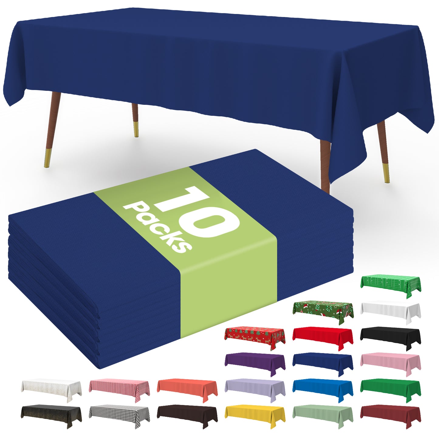 Pureegg Table Cloth - 10 Packs, Disposable Table Cloth for Retangle Table, 54"x108" Decorative Plastic Tablecloth for Parties, Picnics, Camping, Waterproof & Stain-Resistant, White