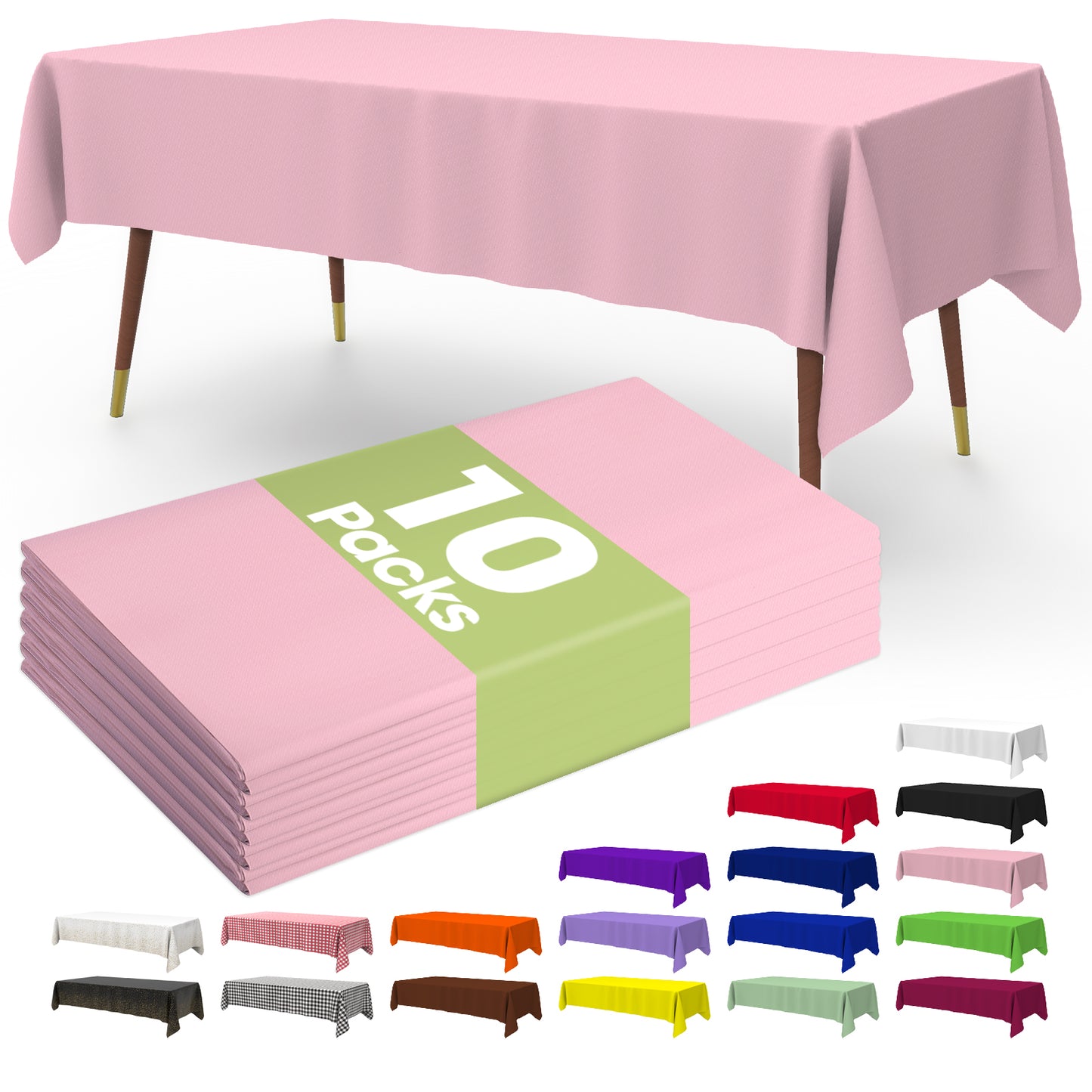 Pureegg Table Cloth - 10 Packs, Disposable Table Cloth for Retangle Table, 54"x108" Decorative Plastic Tablecloth for Parties, Picnics, Camping, Waterproof & Stain-Resistant, White