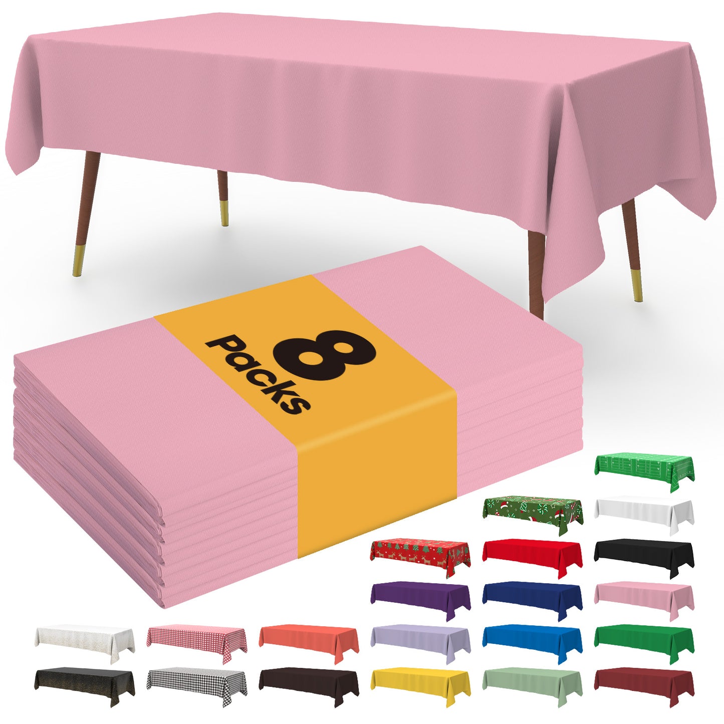 Pureegg Table Cloth - 10 Packs, Disposable Table Cloth for Retangle Table, 54"x108" Decorative Plastic Tablecloth for Parties, Picnics, Camping, Waterproof & Stain-Resistant, White