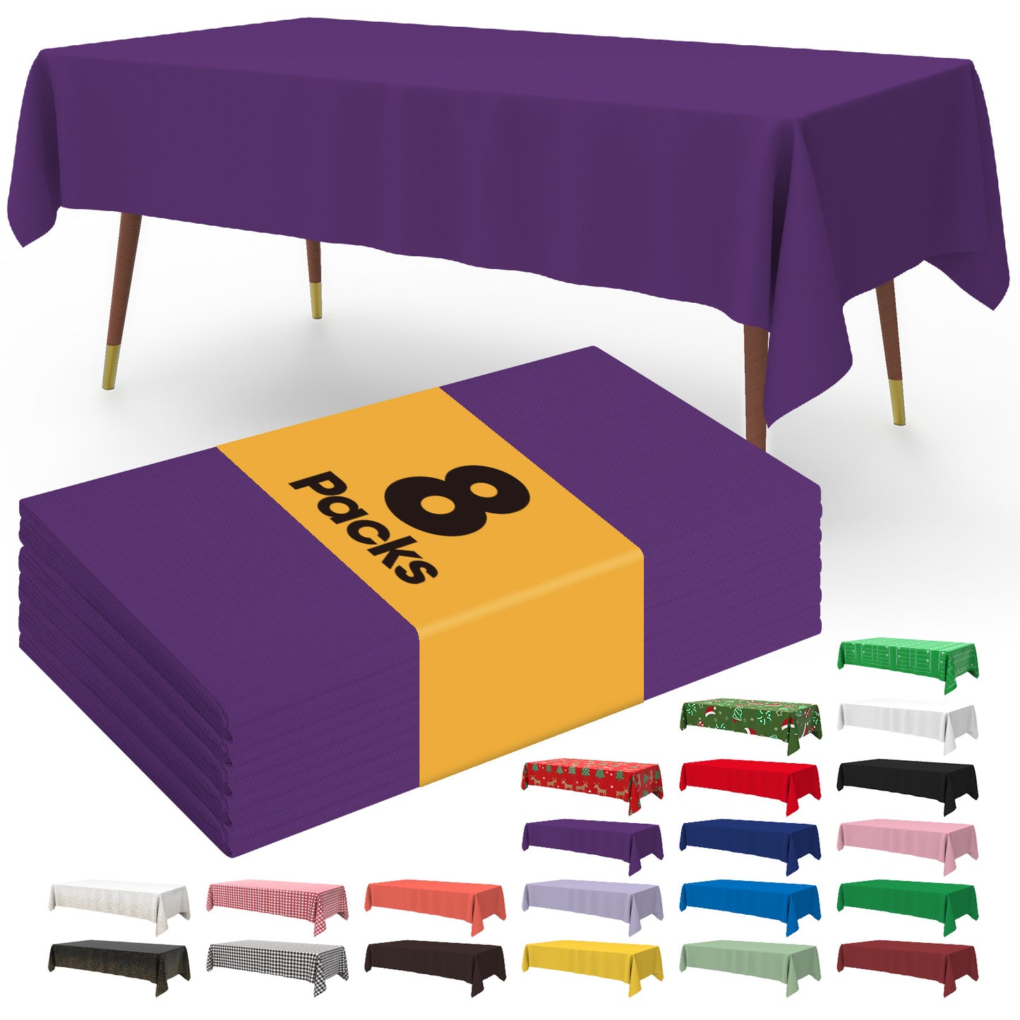 Pureegg Table Cloth - 10 Packs, Disposable Table Cloth for Retangle Table, 54"x108" Decorative Plastic Tablecloth for Parties, Picnics, Camping, Waterproof & Stain-Resistant, White