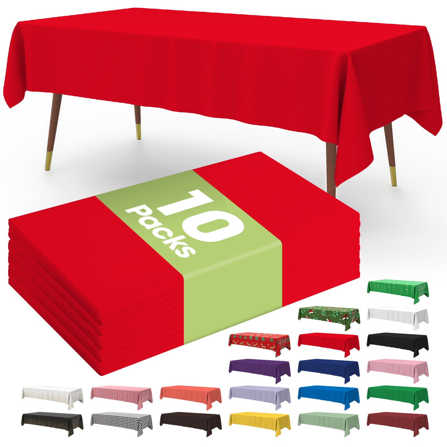 Pureegg Table Cloth - 10 Packs, Disposable Table Cloth for Retangle Table, 54"x108" Decorative Plastic Tablecloth for Parties, Picnics, Camping, Waterproof & Stain-Resistant, White