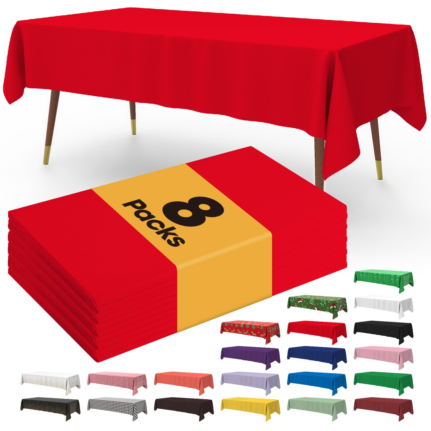Pureegg Table Cloth - 10 Packs, Disposable Table Cloth for Retangle Table, 54"x108" Decorative Plastic Tablecloth for Parties, Picnics, Camping, Waterproof & Stain-Resistant, White